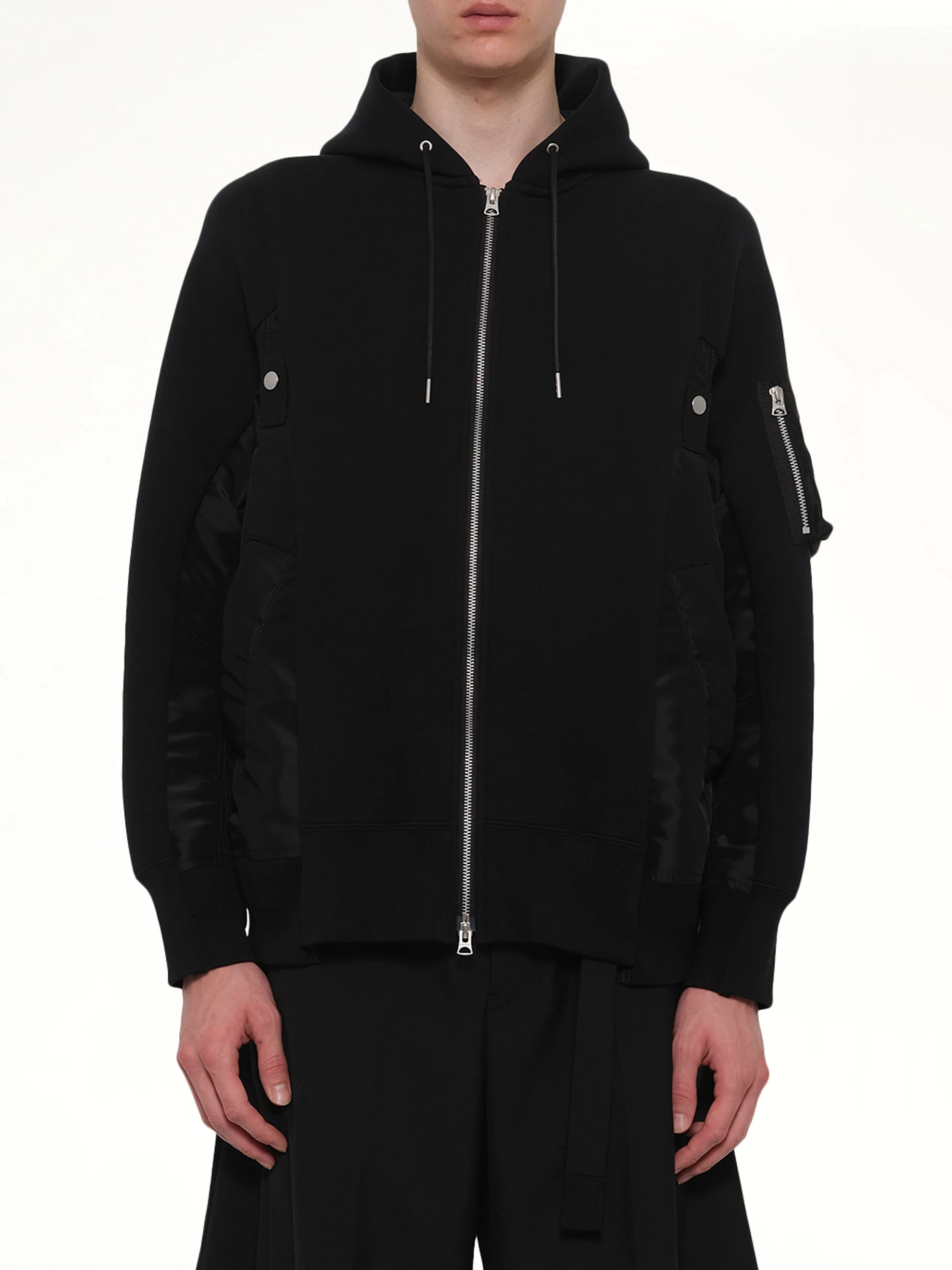 Sponge Sweat x Nylon Twill Zip Hoodie in Black