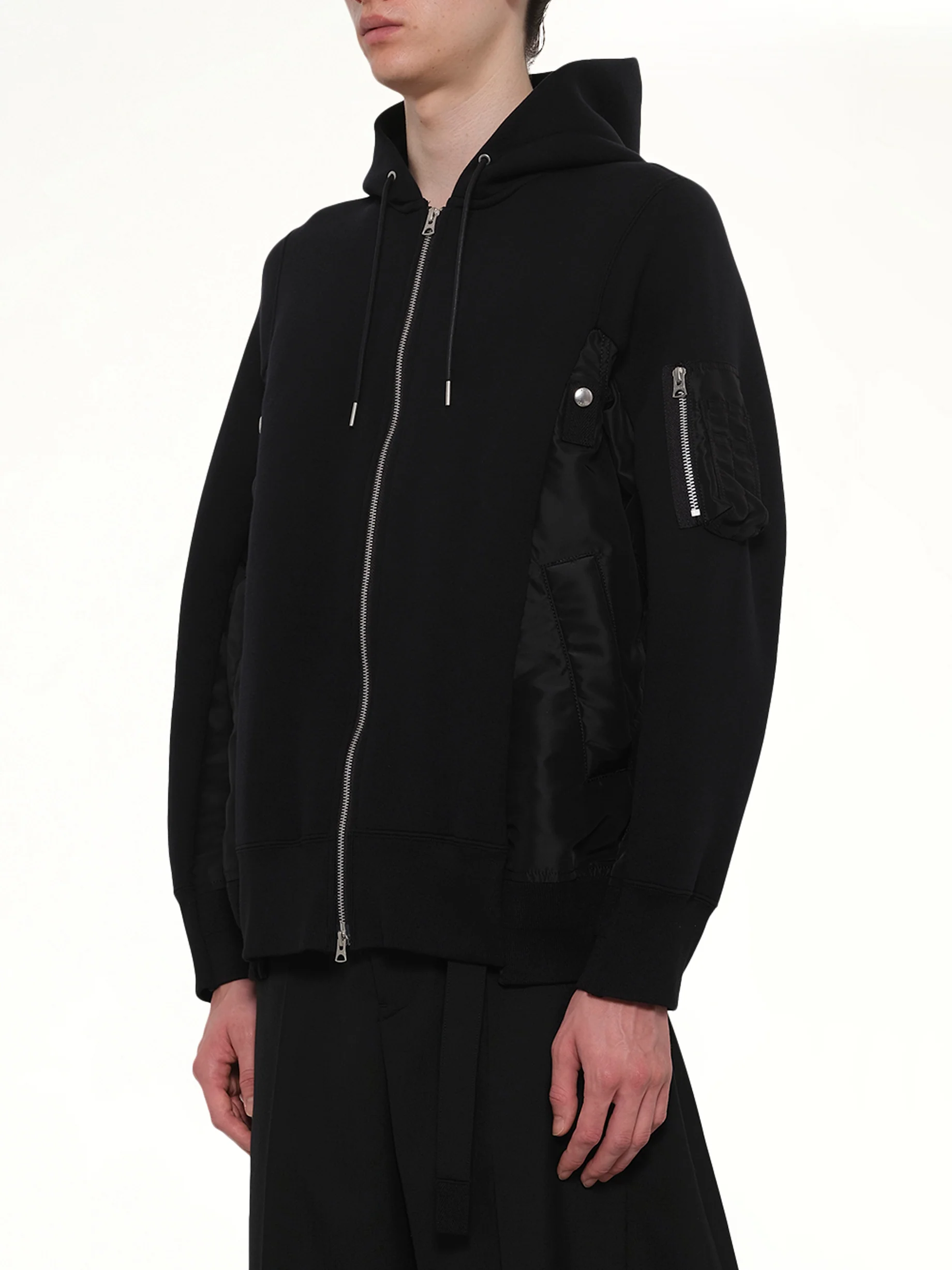 Sponge Sweat x Nylon Twill Zip Hoodie in Black - Image 3