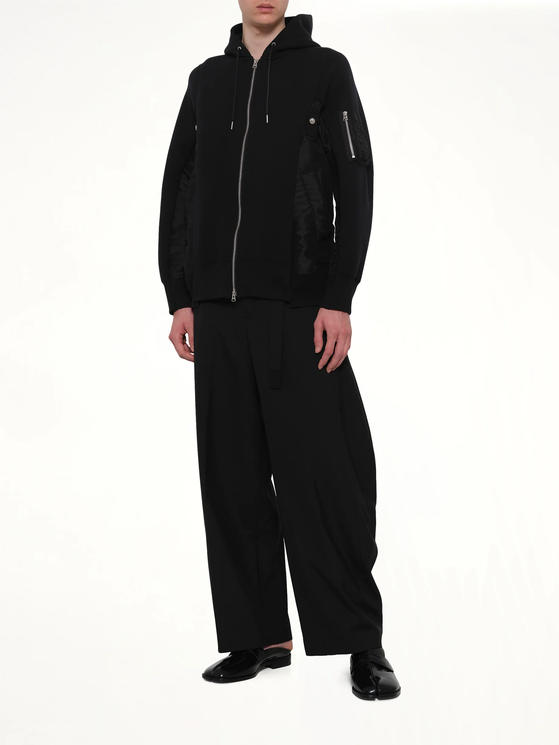 Sponge Sweat x Nylon Twill Zip Hoodie in Black - Image 4