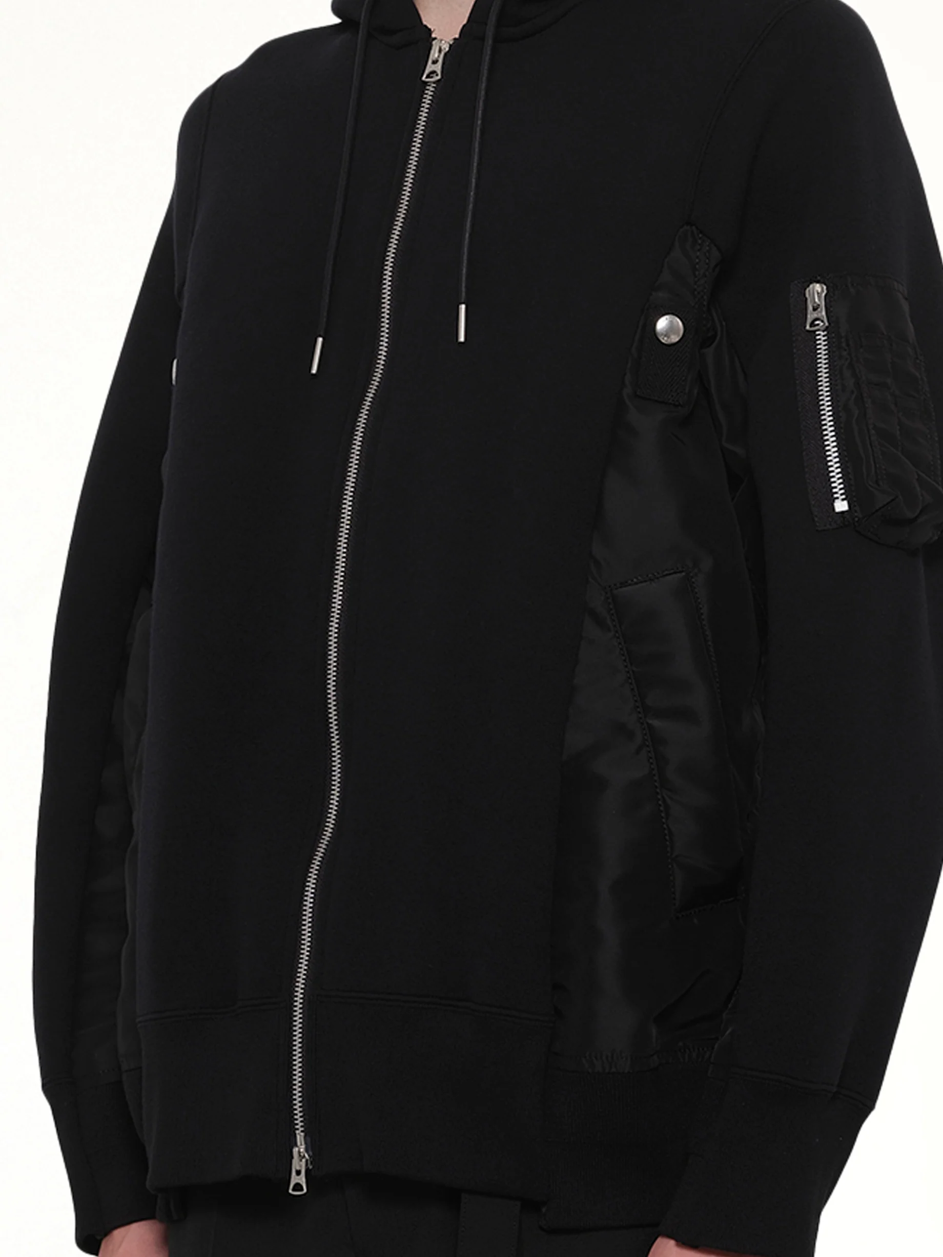 Sponge Sweat x Nylon Twill Zip Hoodie in Black - Image 6