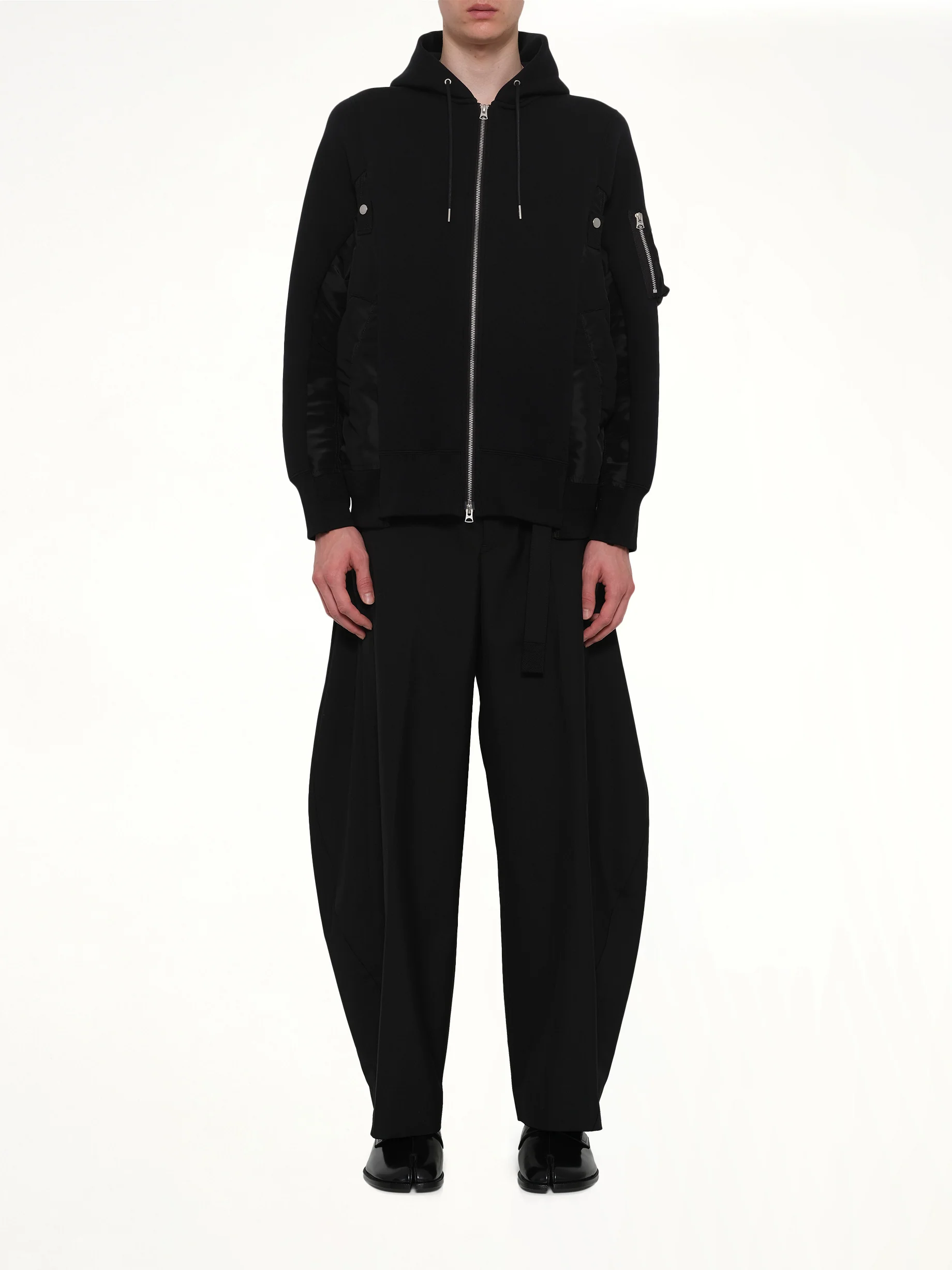 Sponge Sweat x Nylon Twill Zip Hoodie in Black - Image 7