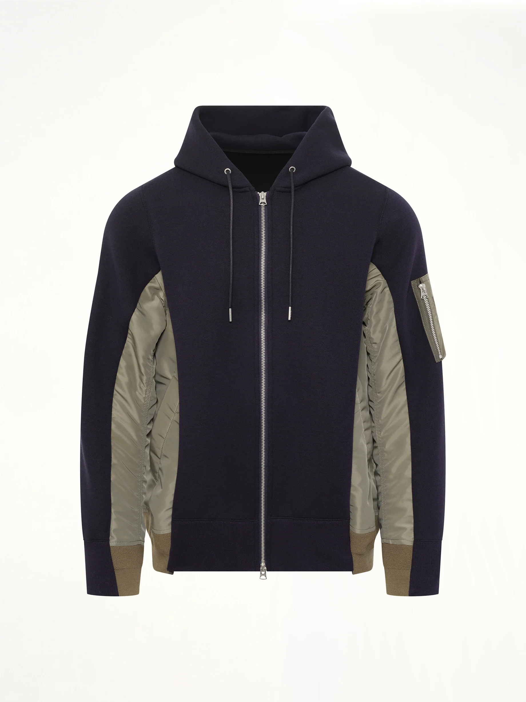 Sponge Sweat x Nylon Twill Zip Hoodie in Navy/Khaki - Image 2