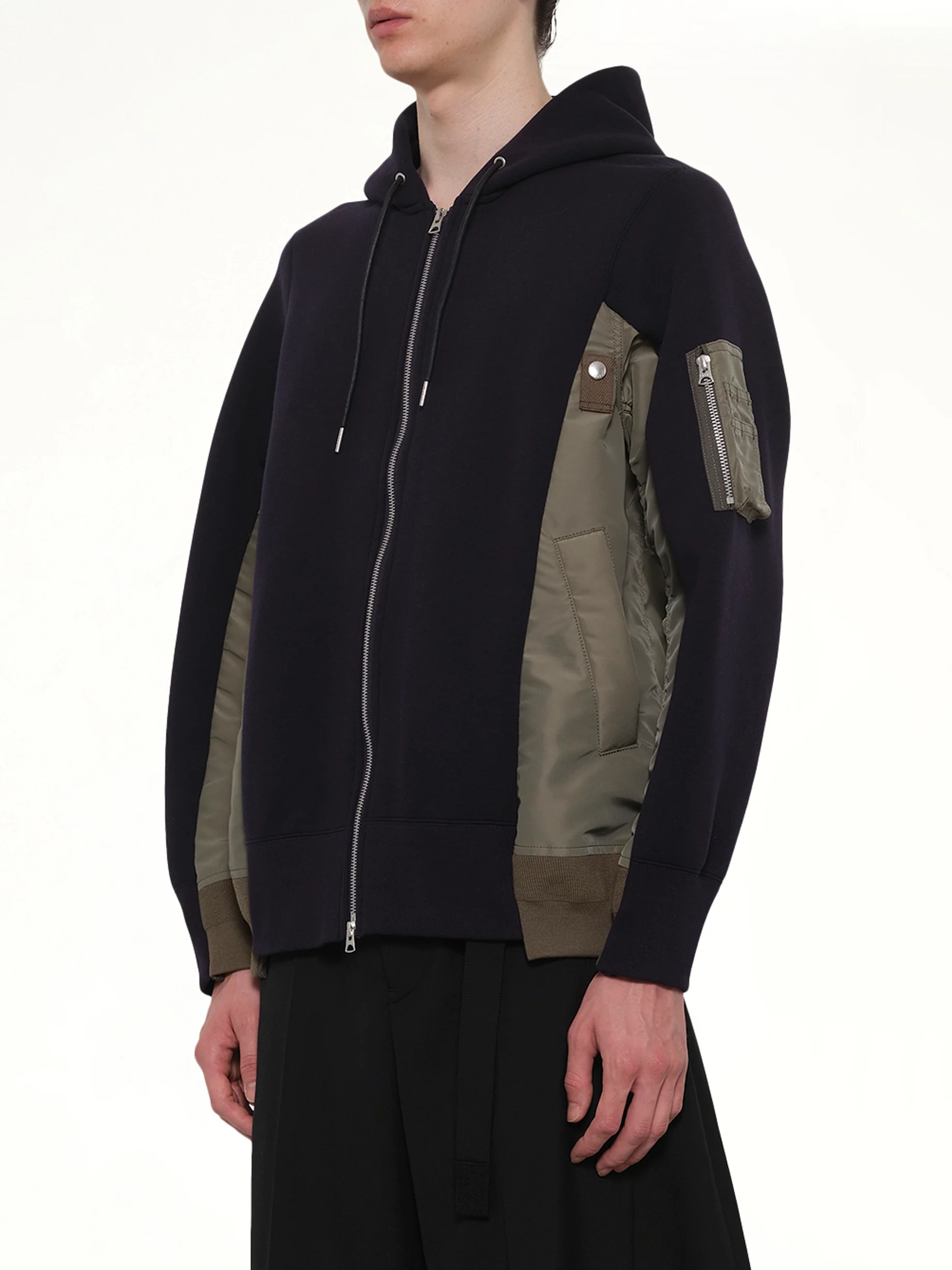 Sponge Sweat x Nylon Twill Zip Hoodie in Navy/Khaki - Image 3