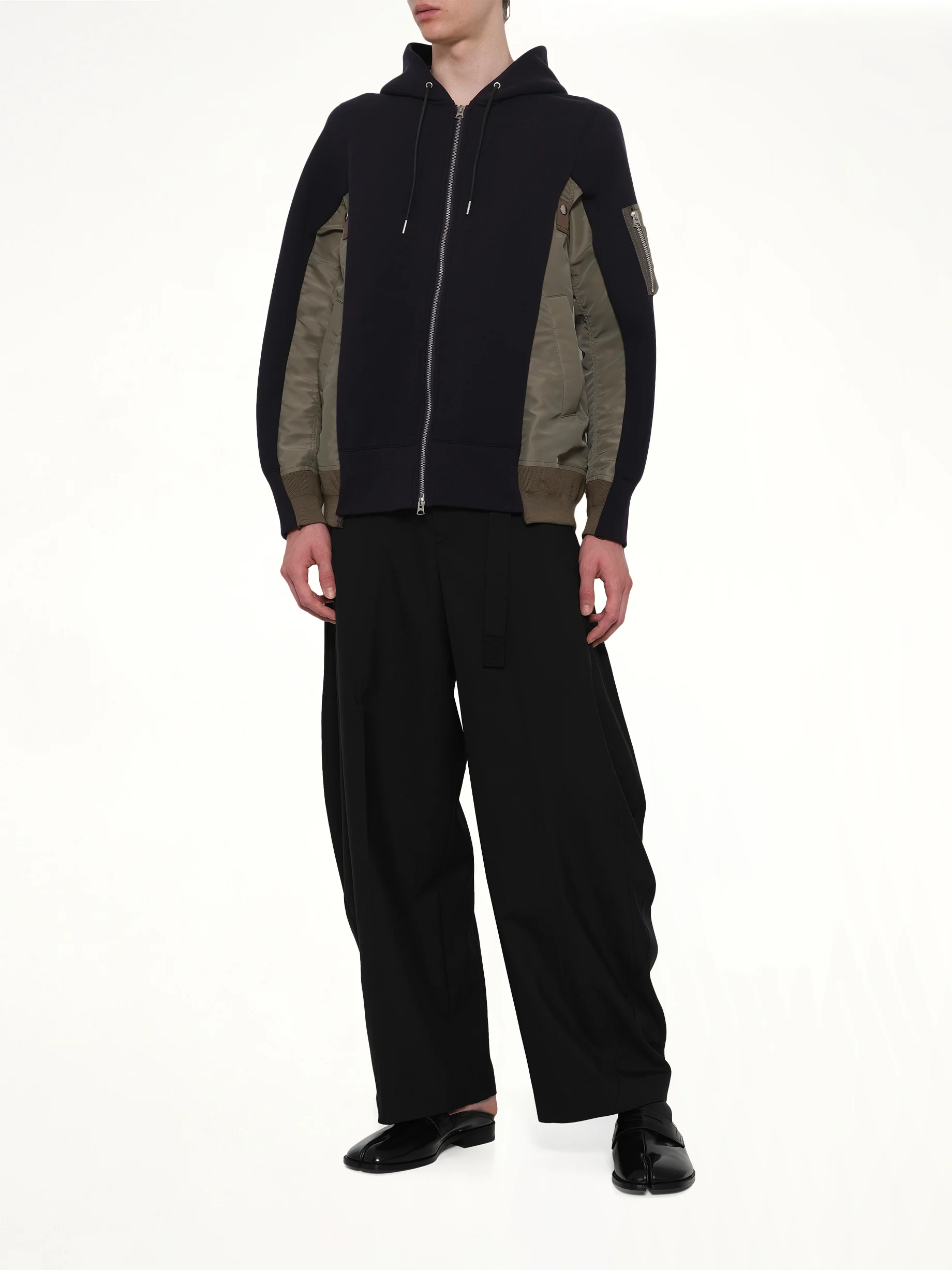 Sponge Sweat x Nylon Twill Zip Hoodie in Navy/Khaki - Image 4