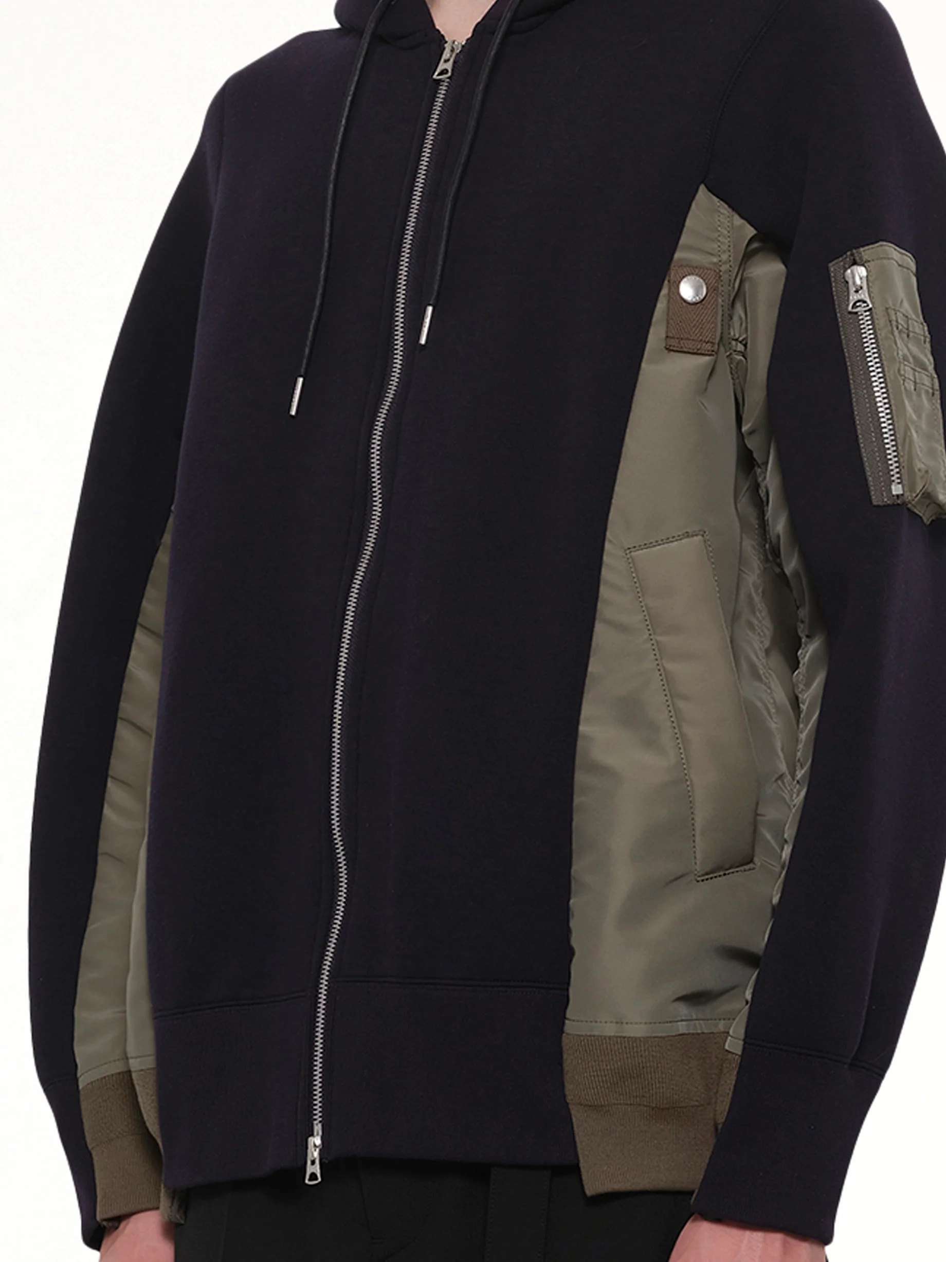 Sponge Sweat x Nylon Twill Zip Hoodie in Navy/Khaki - Image 6
