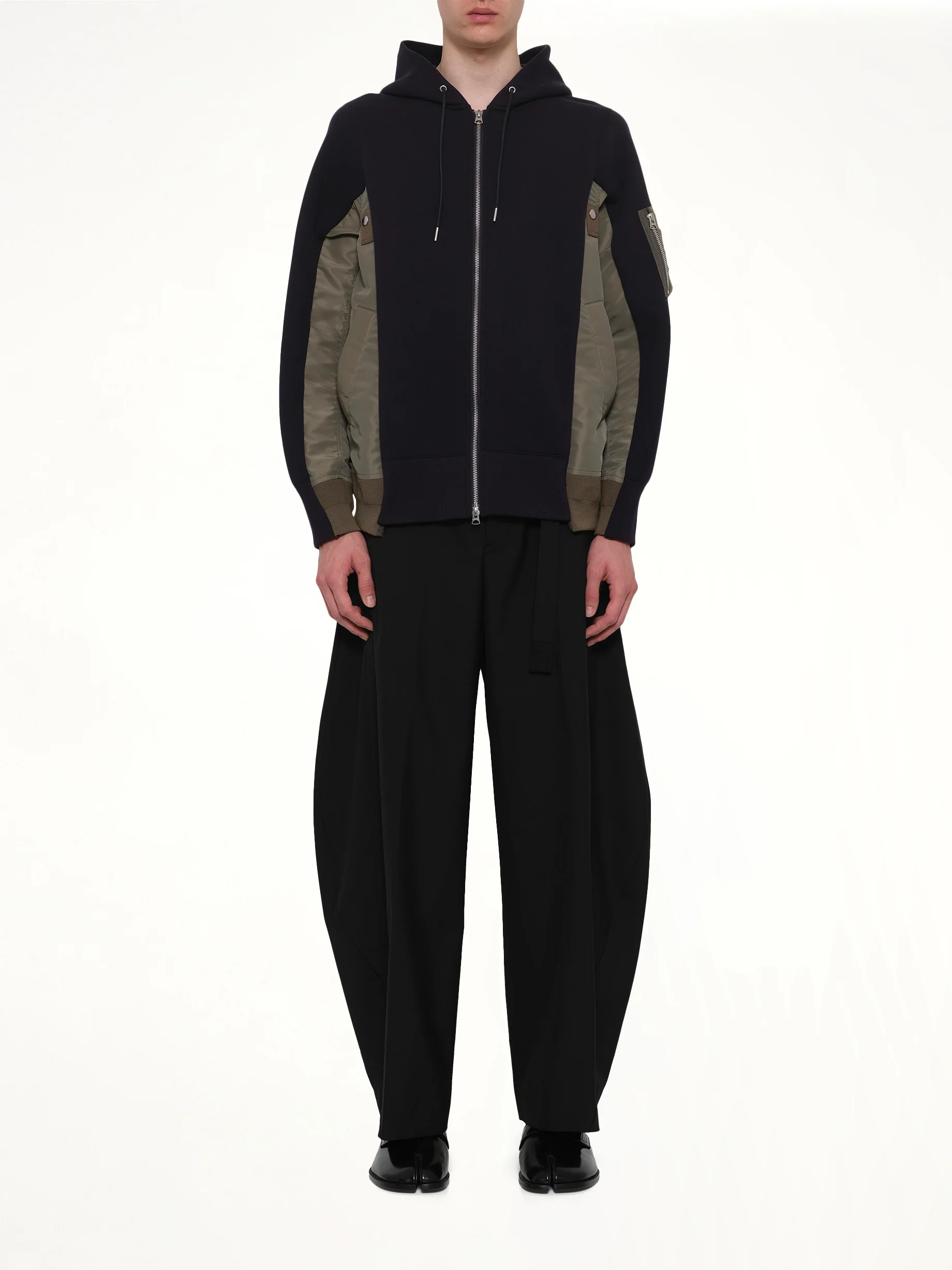 Sponge Sweat x Nylon Twill Zip Hoodie in Navy/Khaki - Image 7