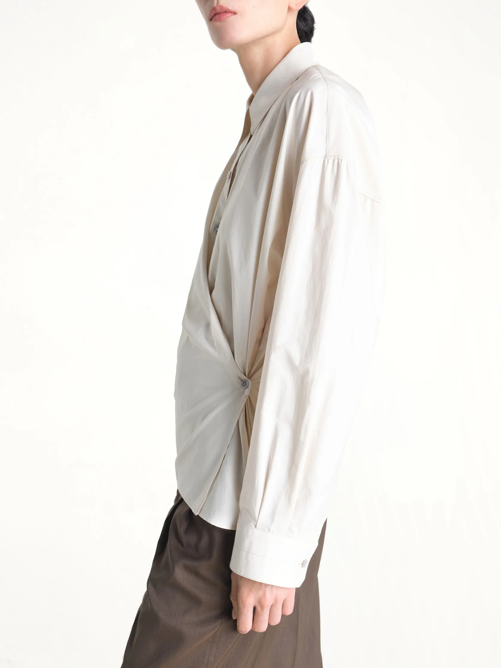 Straight Collar Twisted Shirt in Light Cream - Image 3