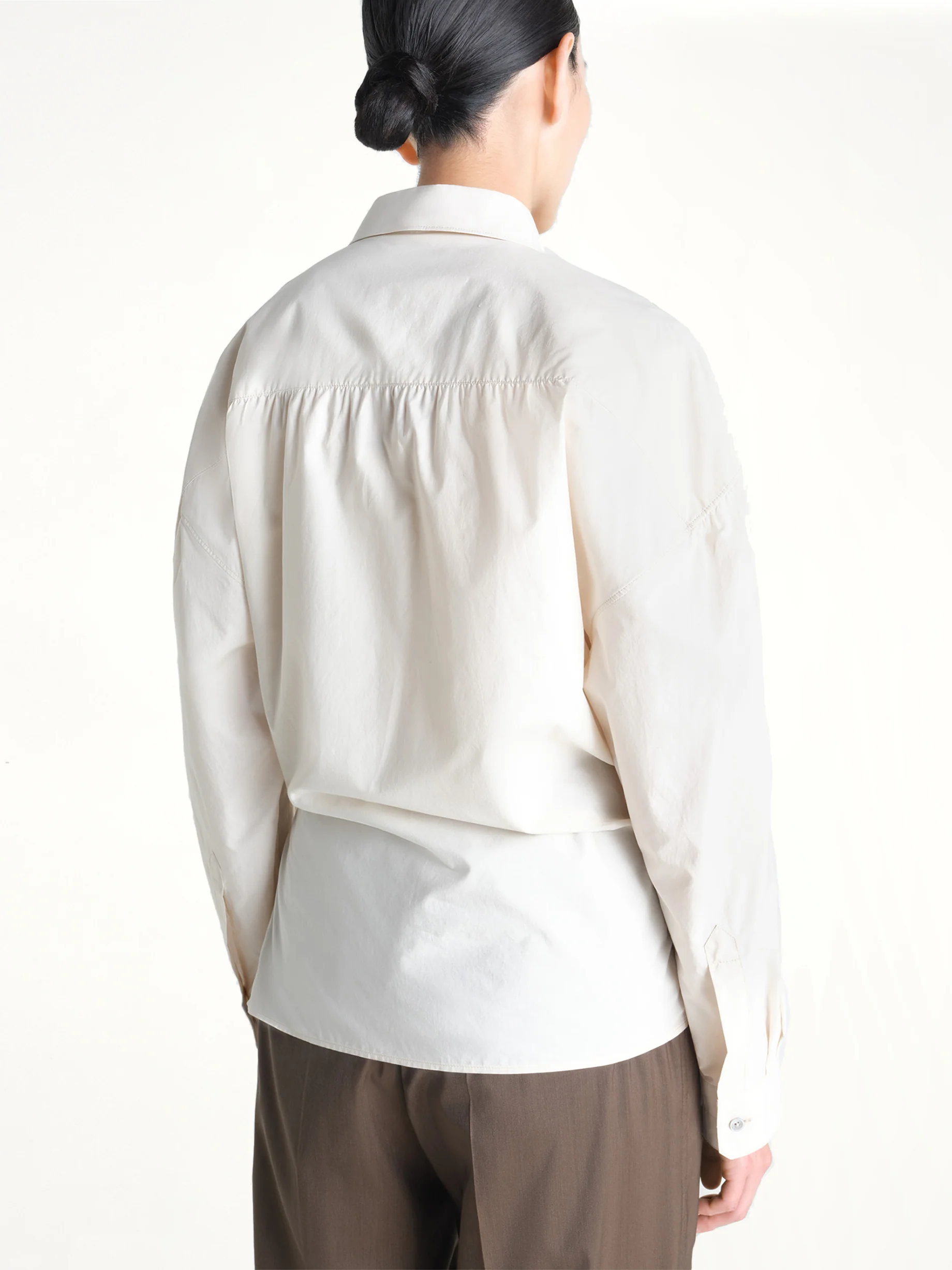 Straight Collar Twisted Shirt in Light Cream - Image 5