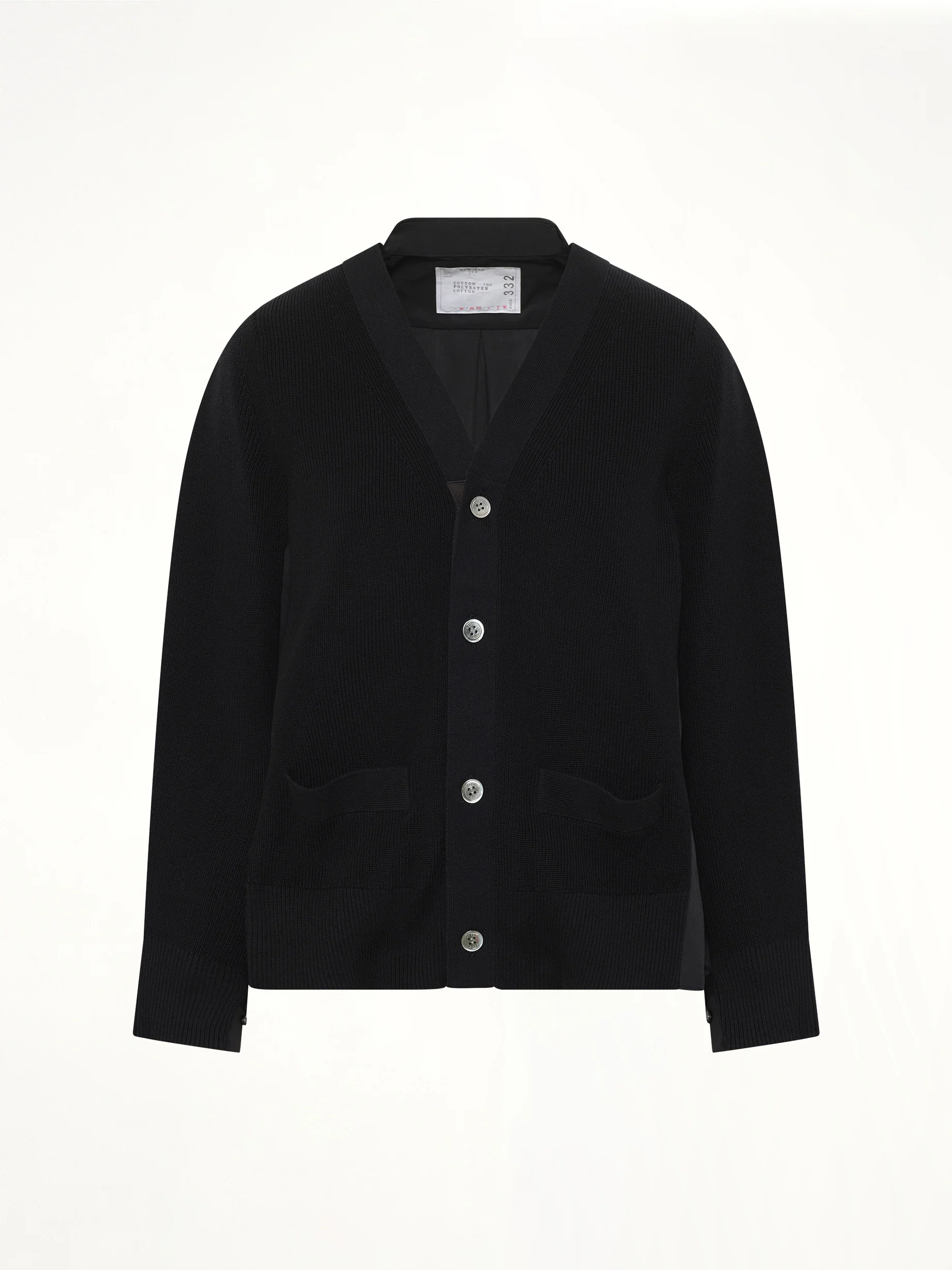 Cotton Knit x Cotton Poplin Cardigan in Black - Image 2