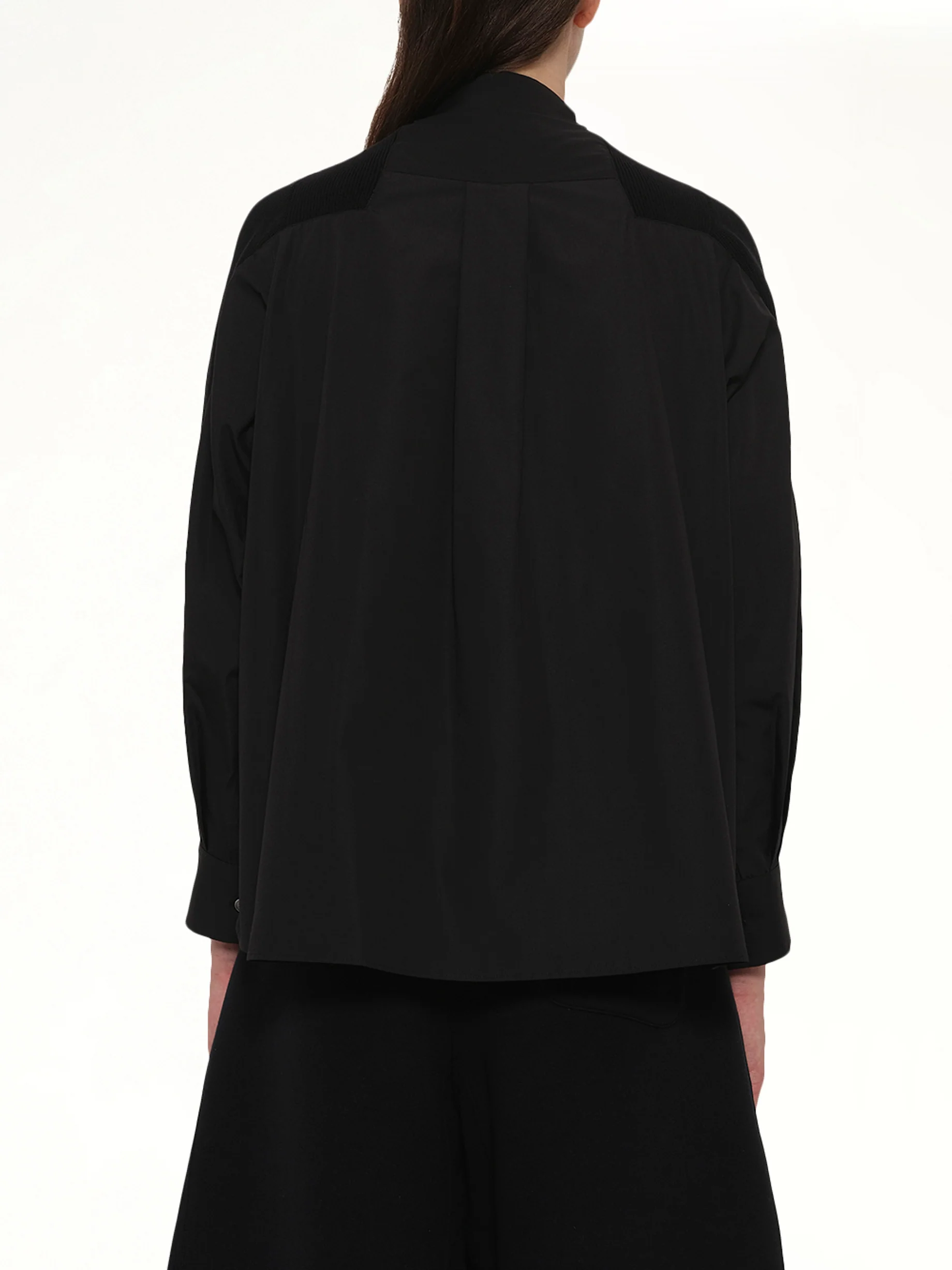 Cotton Knit x Cotton Poplin Cardigan in Black - Image 5