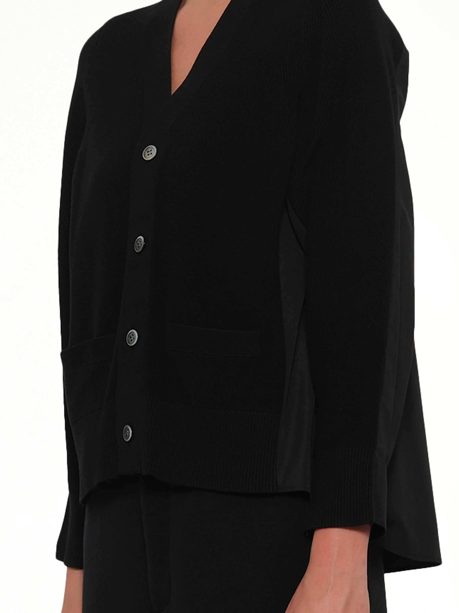 Cotton Knit x Cotton Poplin Cardigan in Black - Image 6