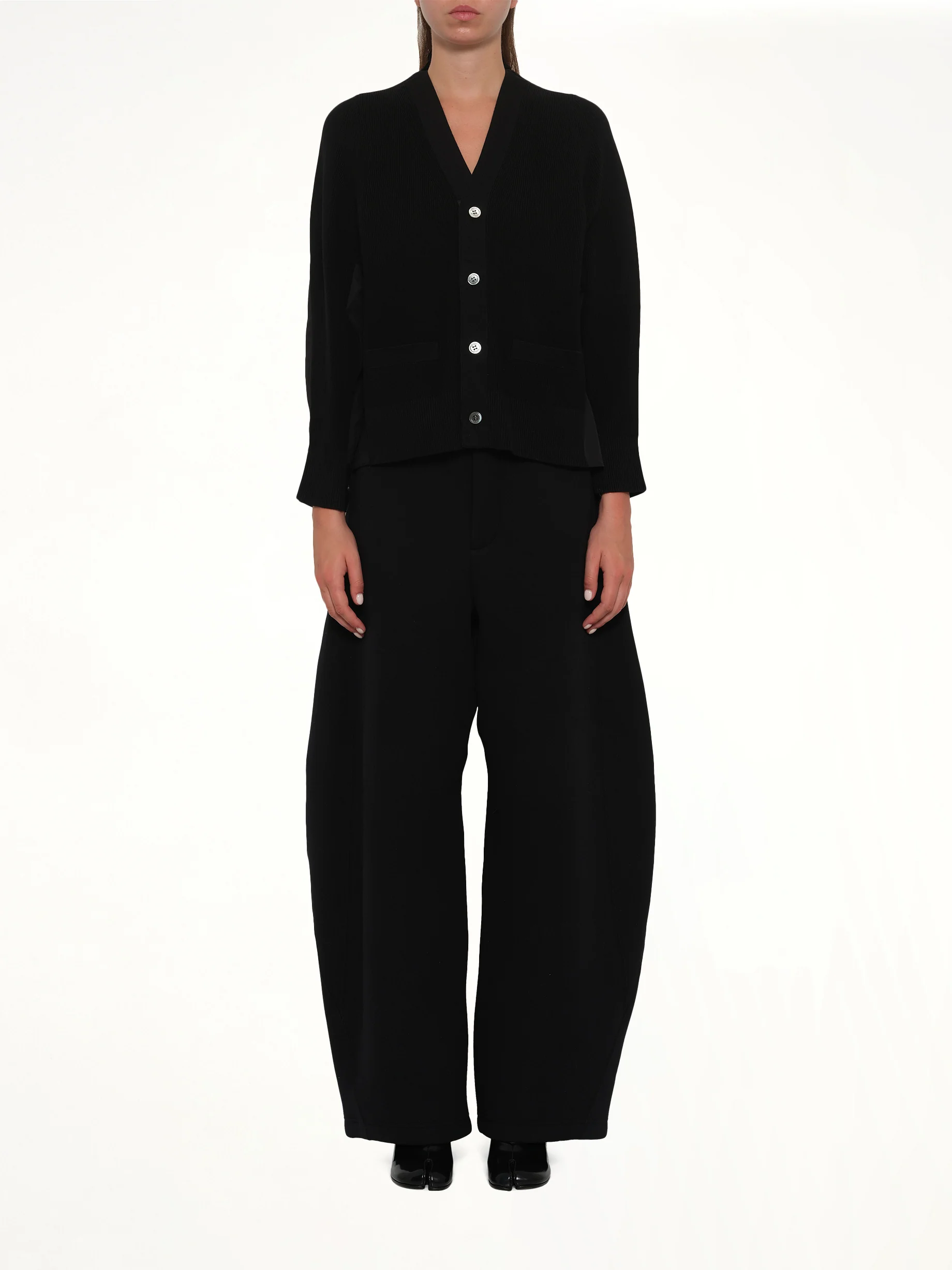 Cotton Knit x Cotton Poplin Cardigan in Black - Image 7