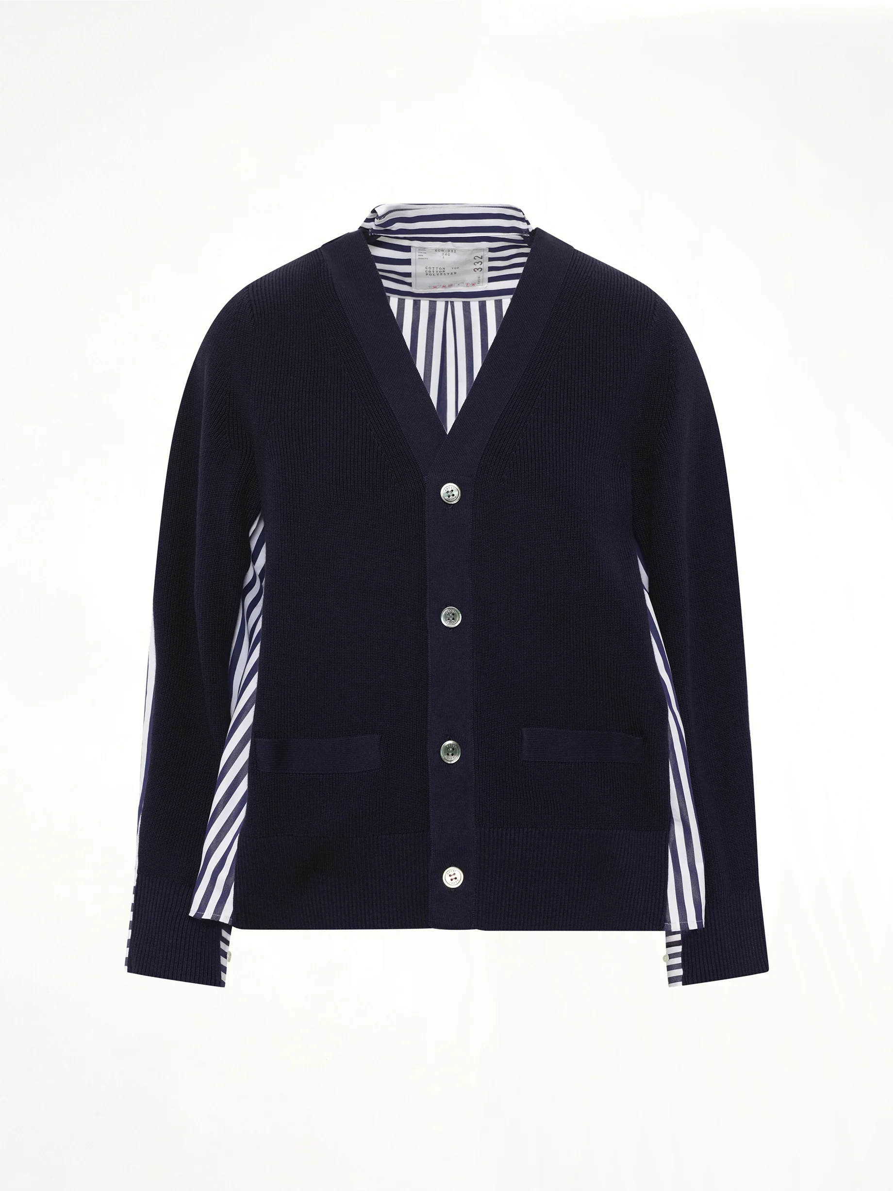 Cotton Knit x Cotton Poplin Cardigan in Navy - Image 2