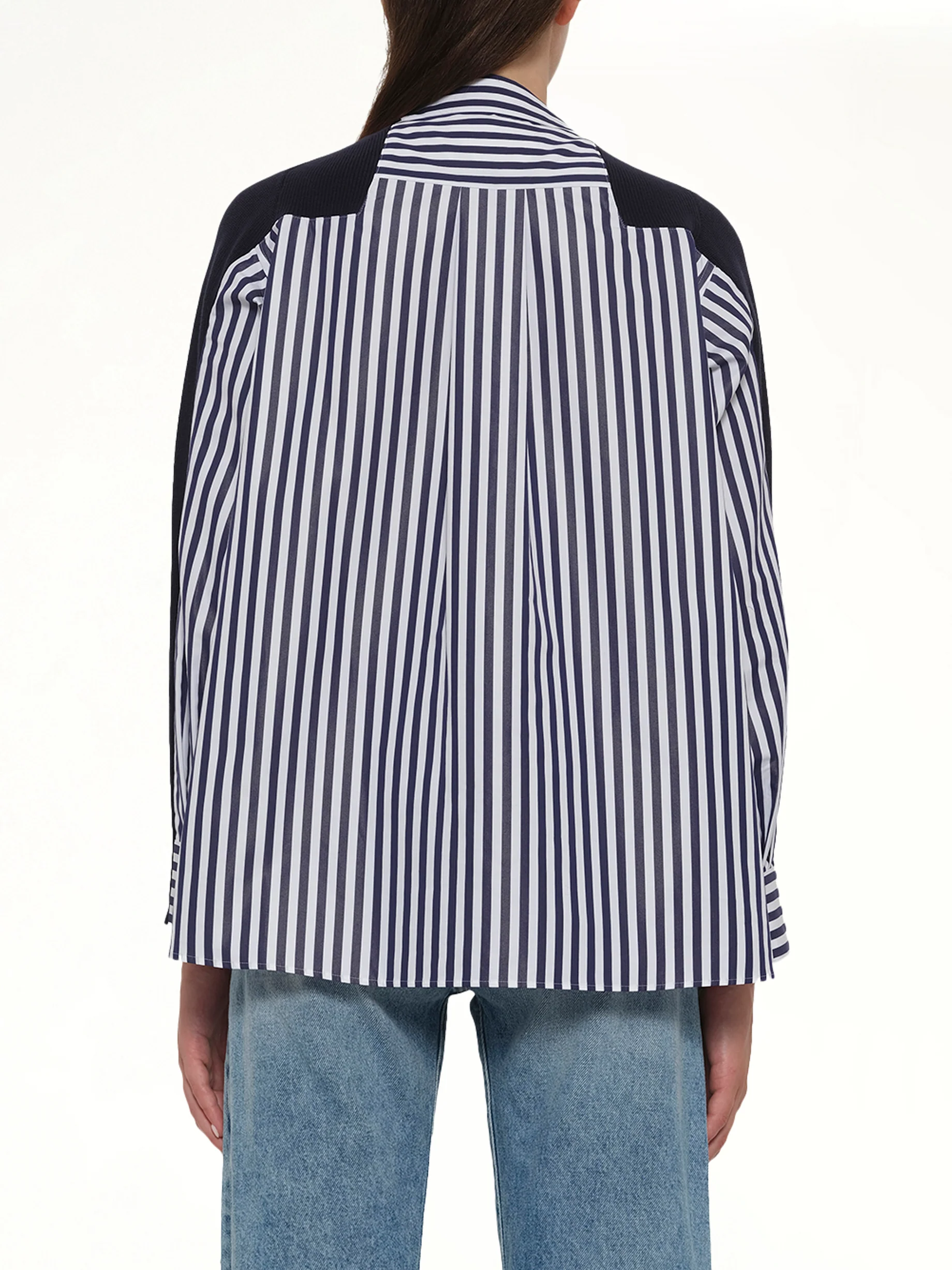 Cotton Knit x Cotton Poplin Cardigan in Navy - Image 5