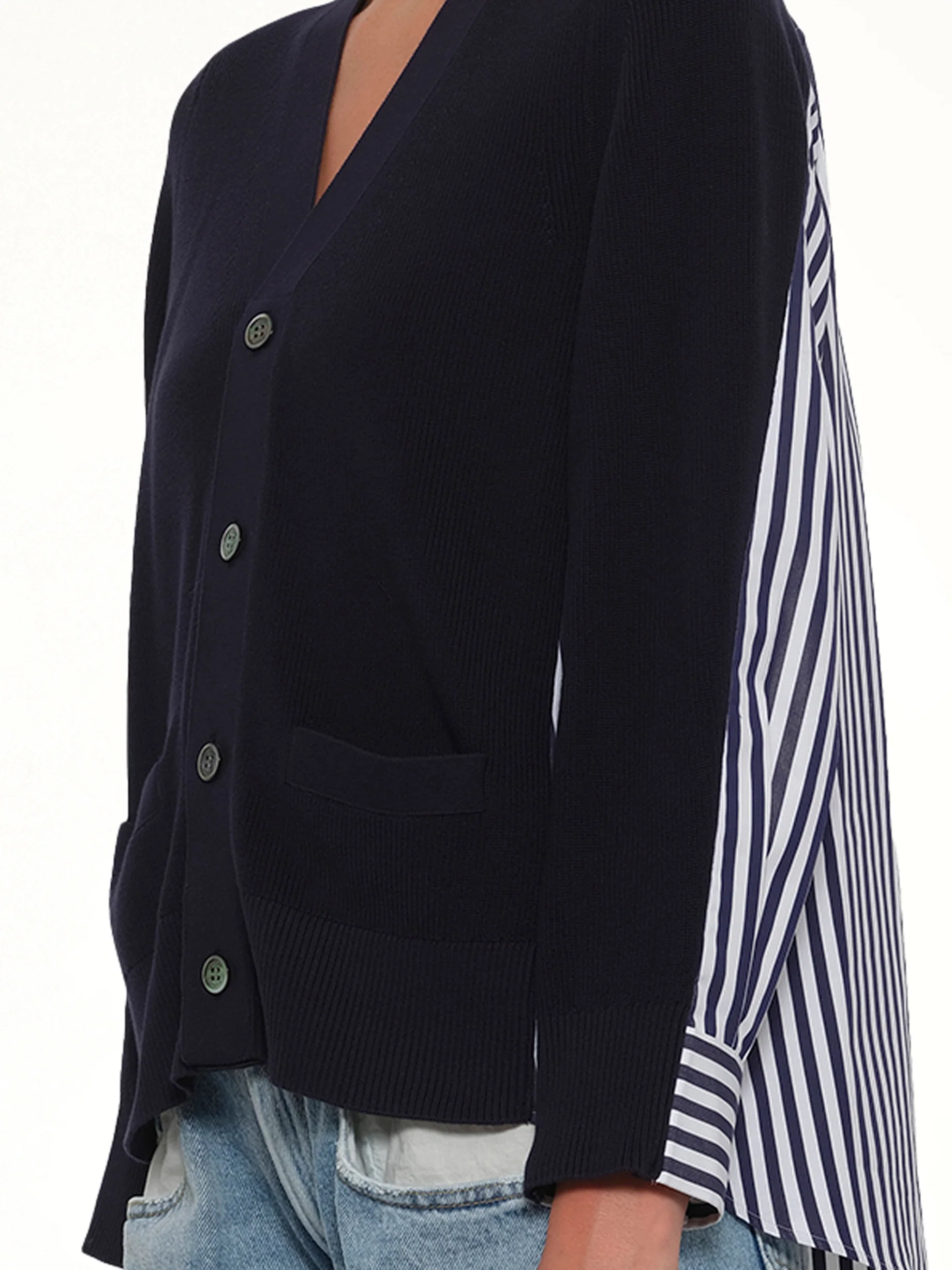 Cotton Knit x Cotton Poplin Cardigan in Navy - Image 6
