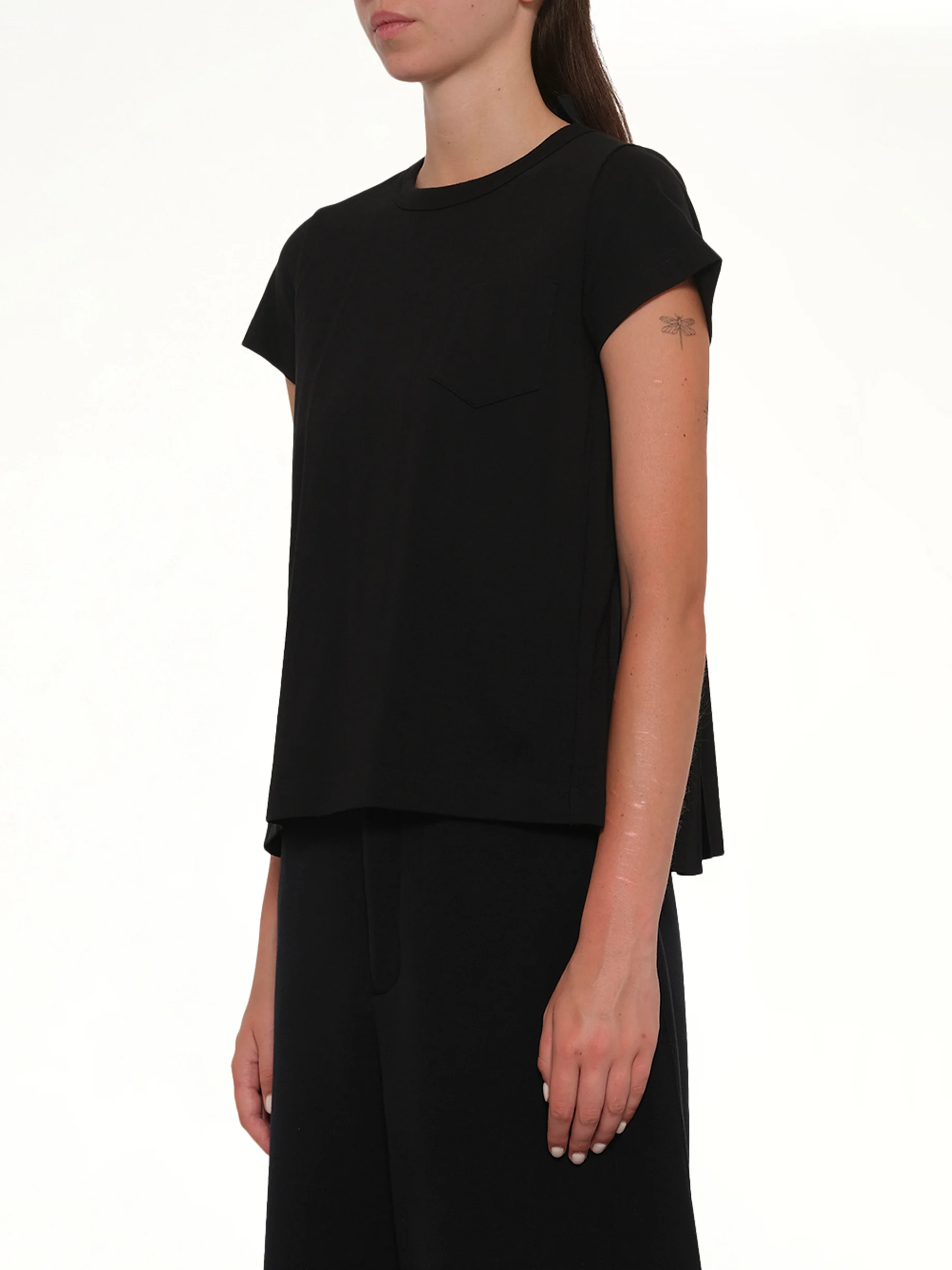 Cotton Poplin x Cotton Jersey T-Shirt in Black - Image 3