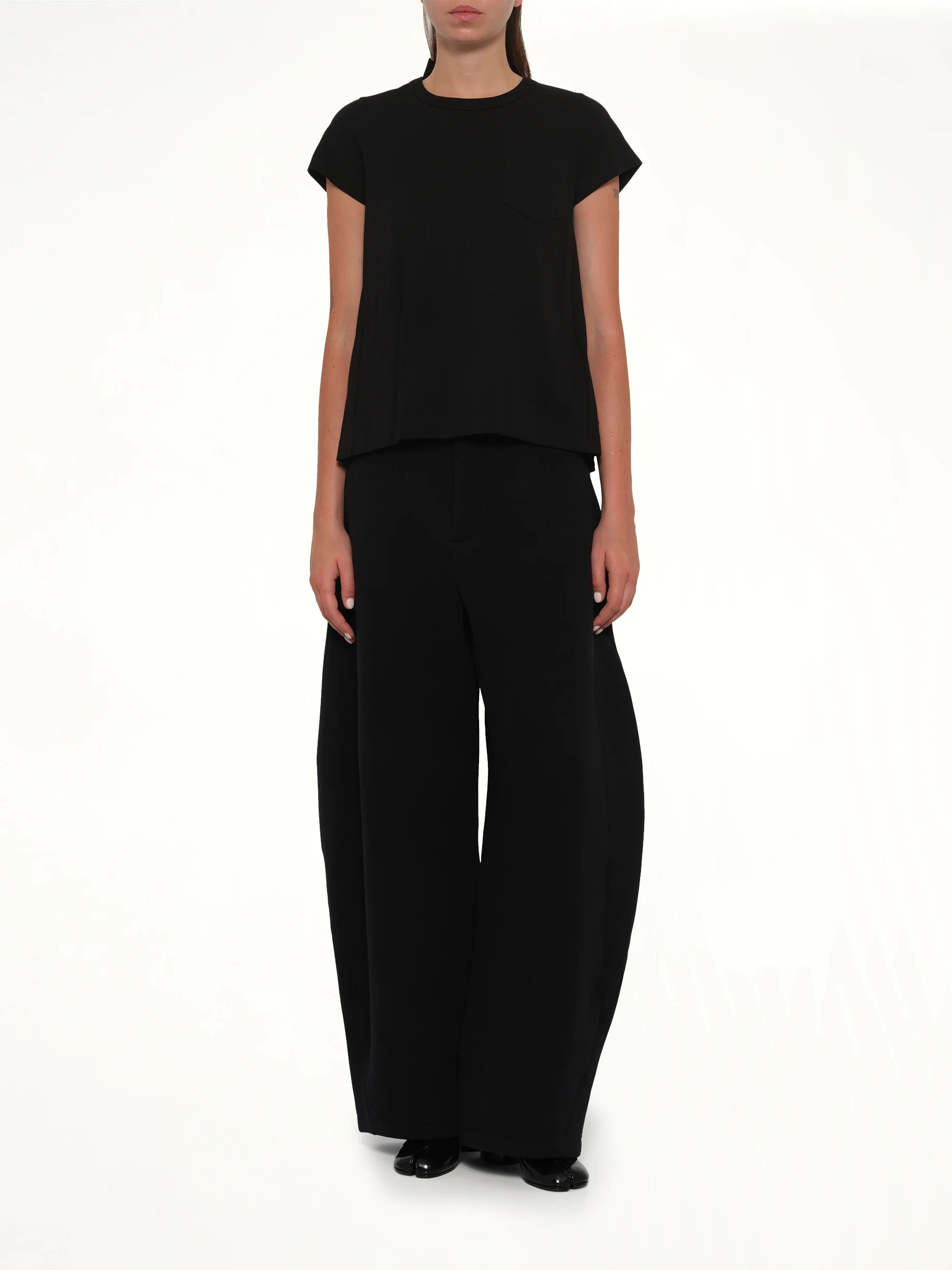 Cotton Poplin x Cotton Jersey T-Shirt in Black - Image 4