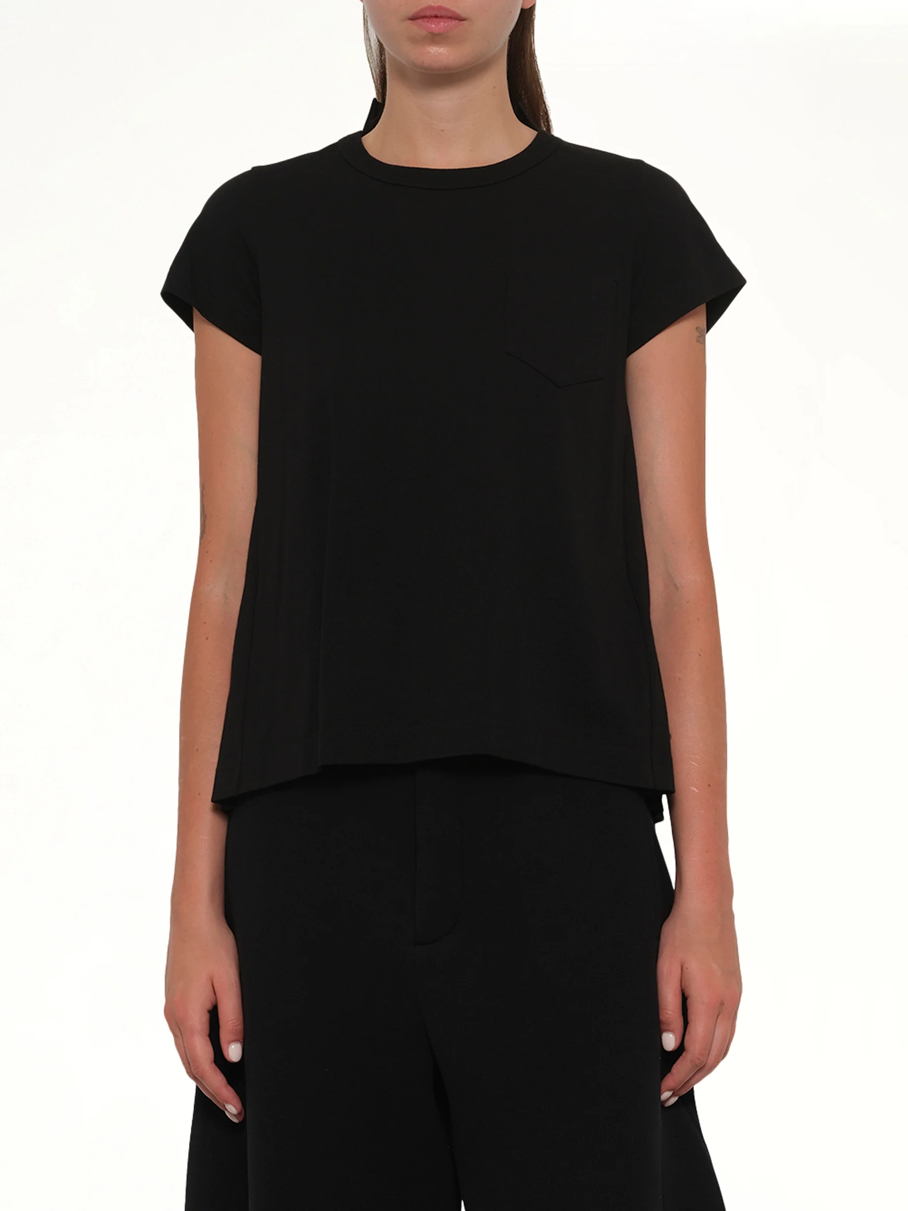 Cotton Poplin x Cotton Jersey T-Shirt in Black - Image 6