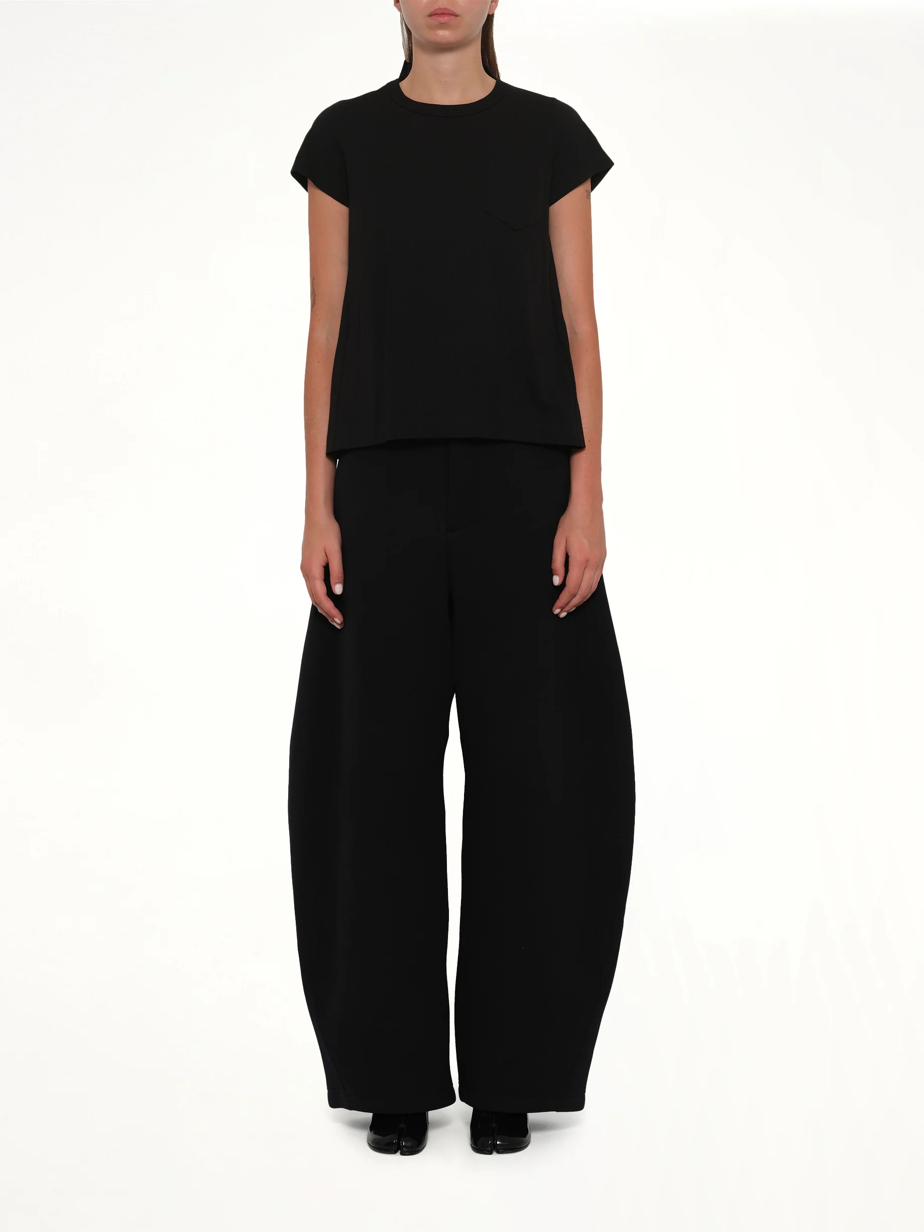 Cotton Poplin x Cotton Jersey T-Shirt in Black - Image 7