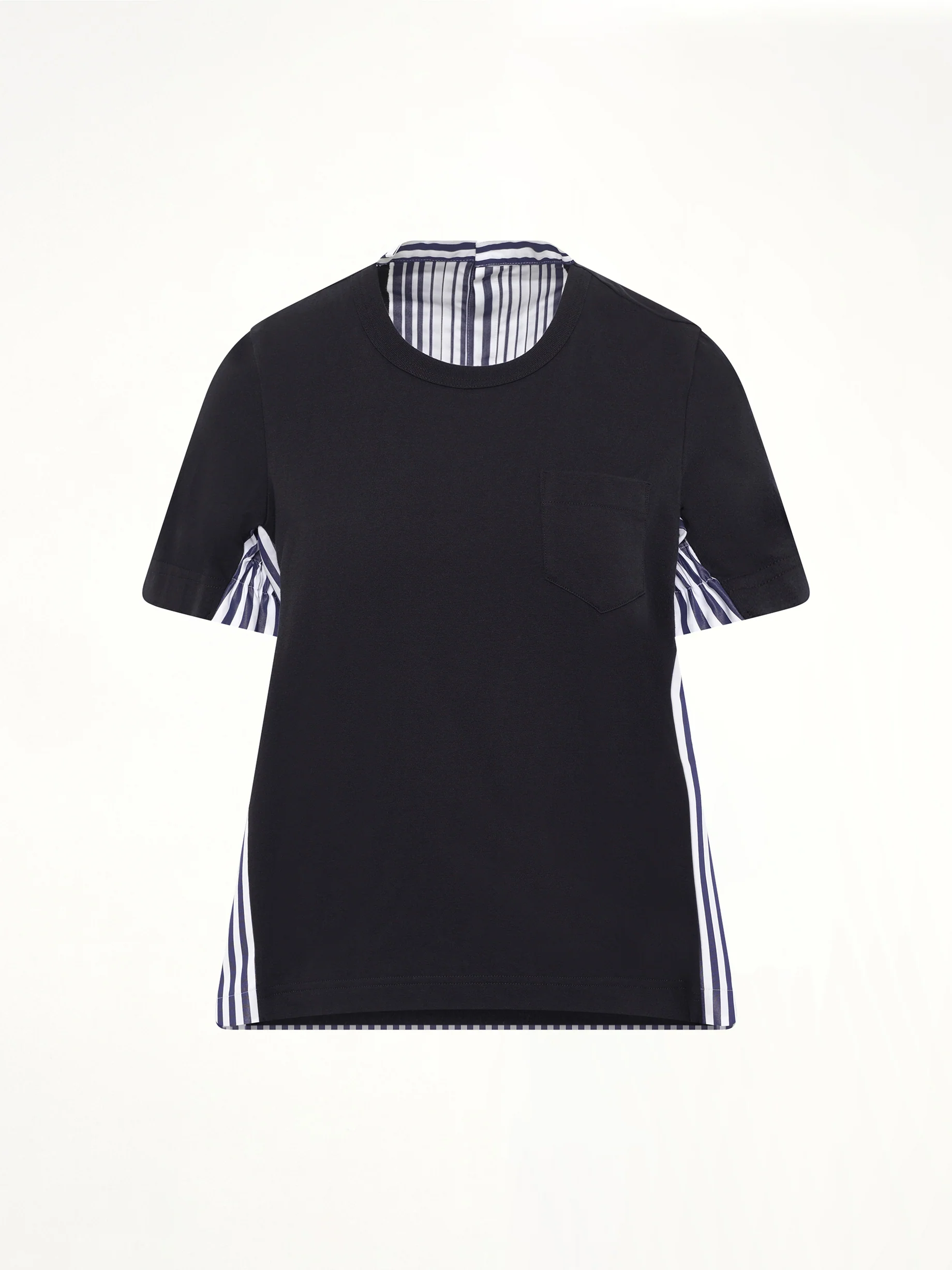 Cotton Poplin x Cotton Jersey T-Shirt in Navy/Stripe - Image 2