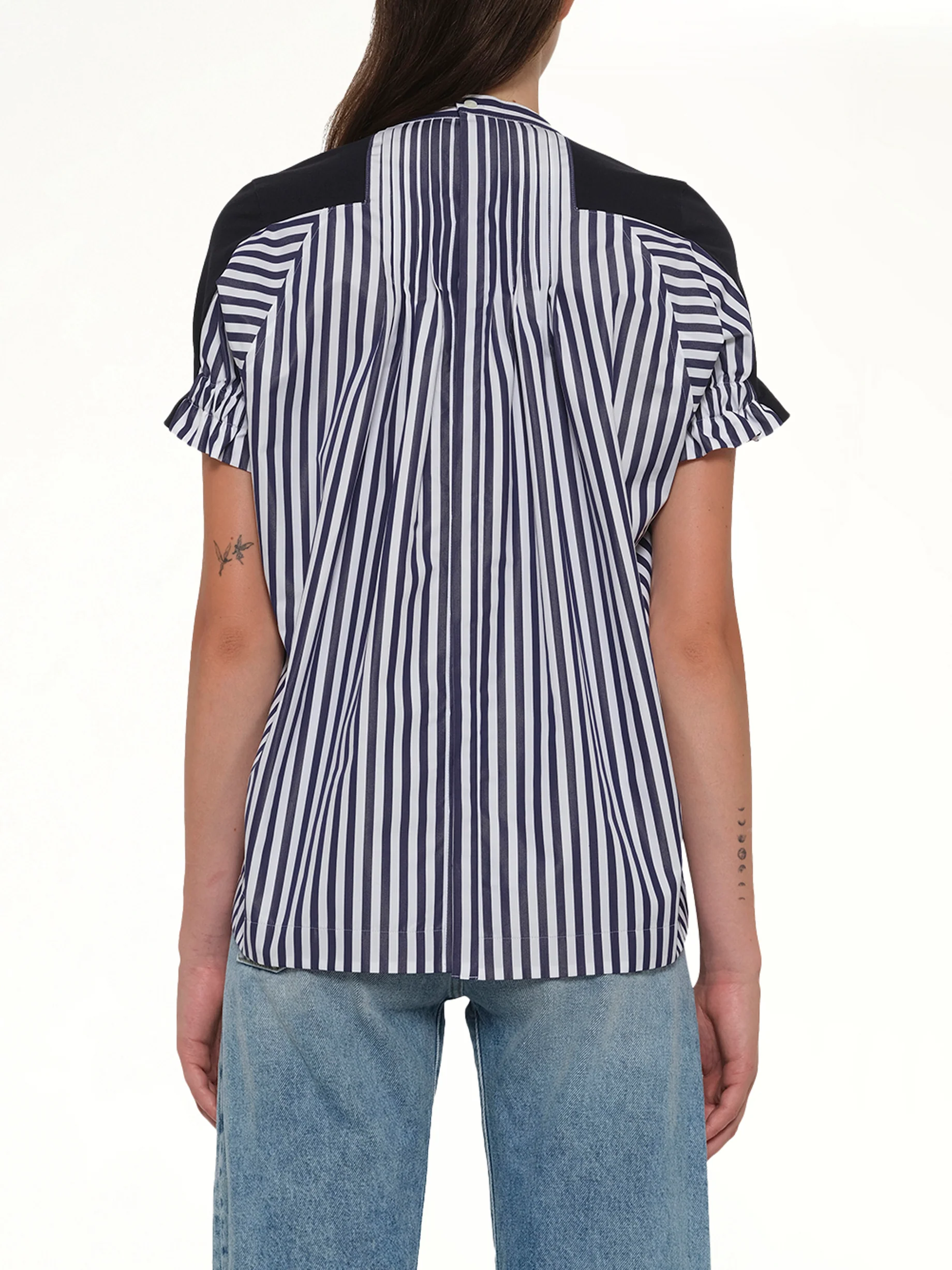 Cotton Poplin x Cotton Jersey T-Shirt in Navy/Stripe - Image 5