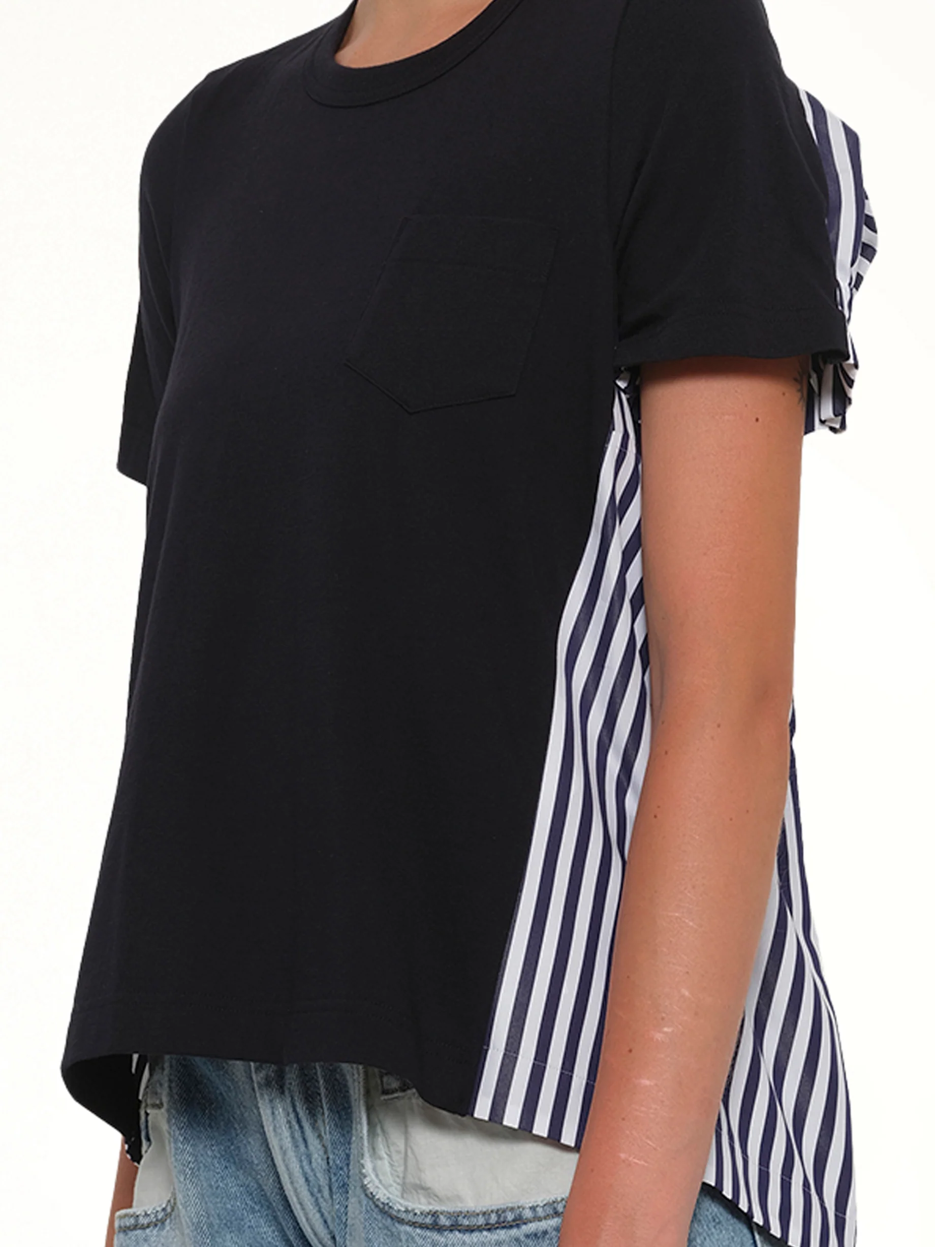 Cotton Poplin x Cotton Jersey T-Shirt in Navy/Stripe - Image 6