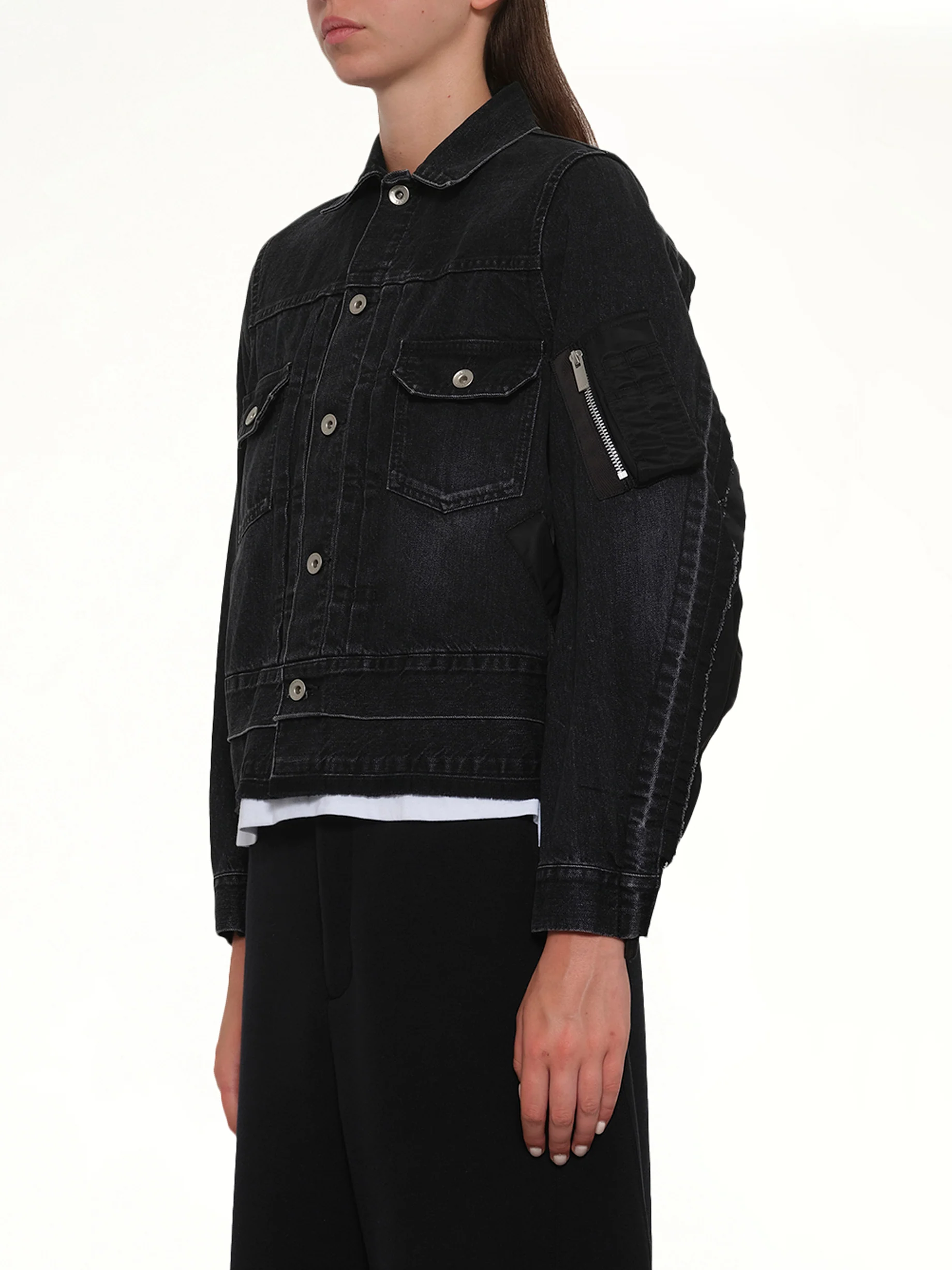 Denim x Nylon Twill Jacket in Black - Image 3