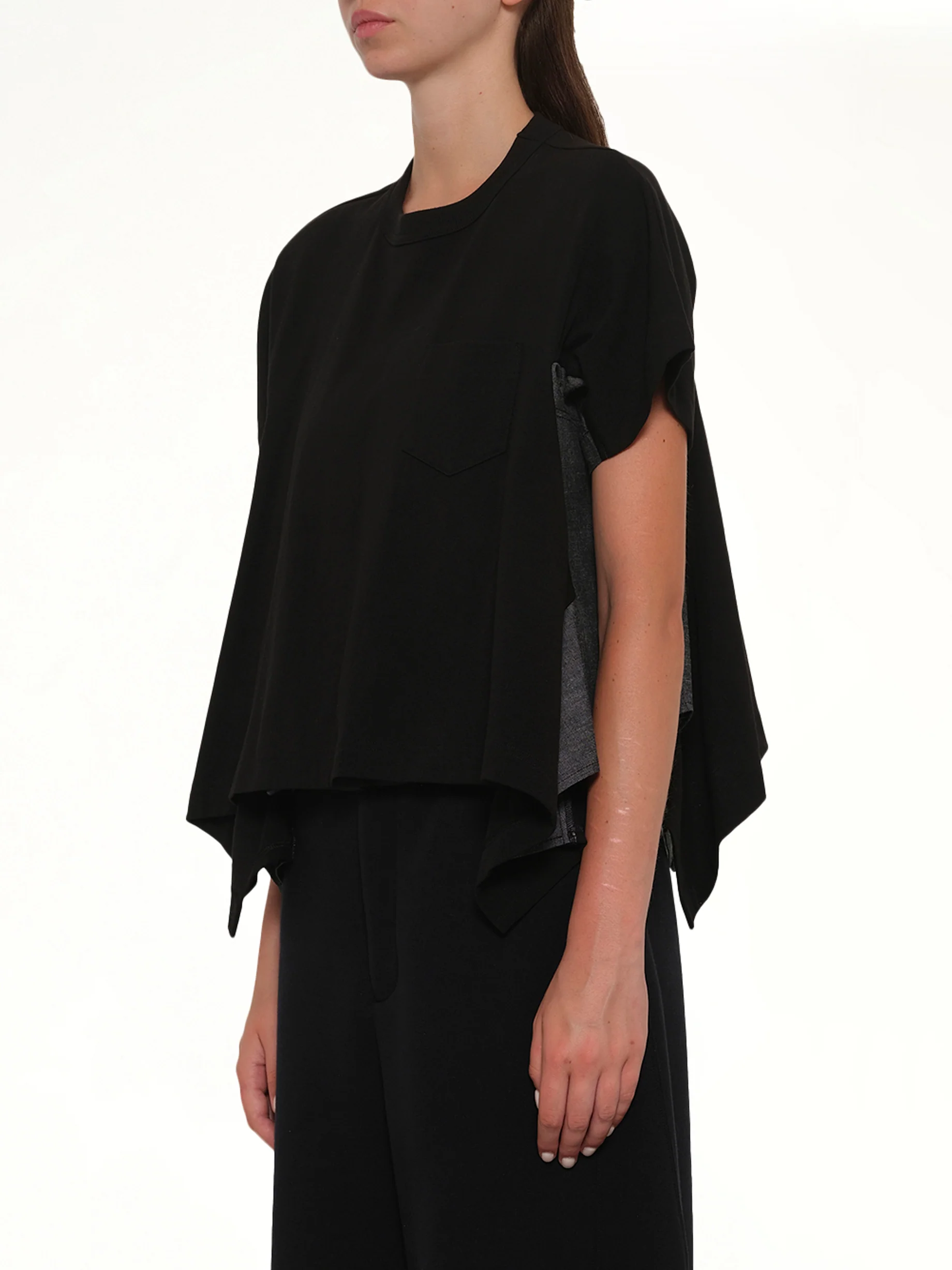 Light Weight Denim x Cotton Jersey T-Shirt in Black - Image 3