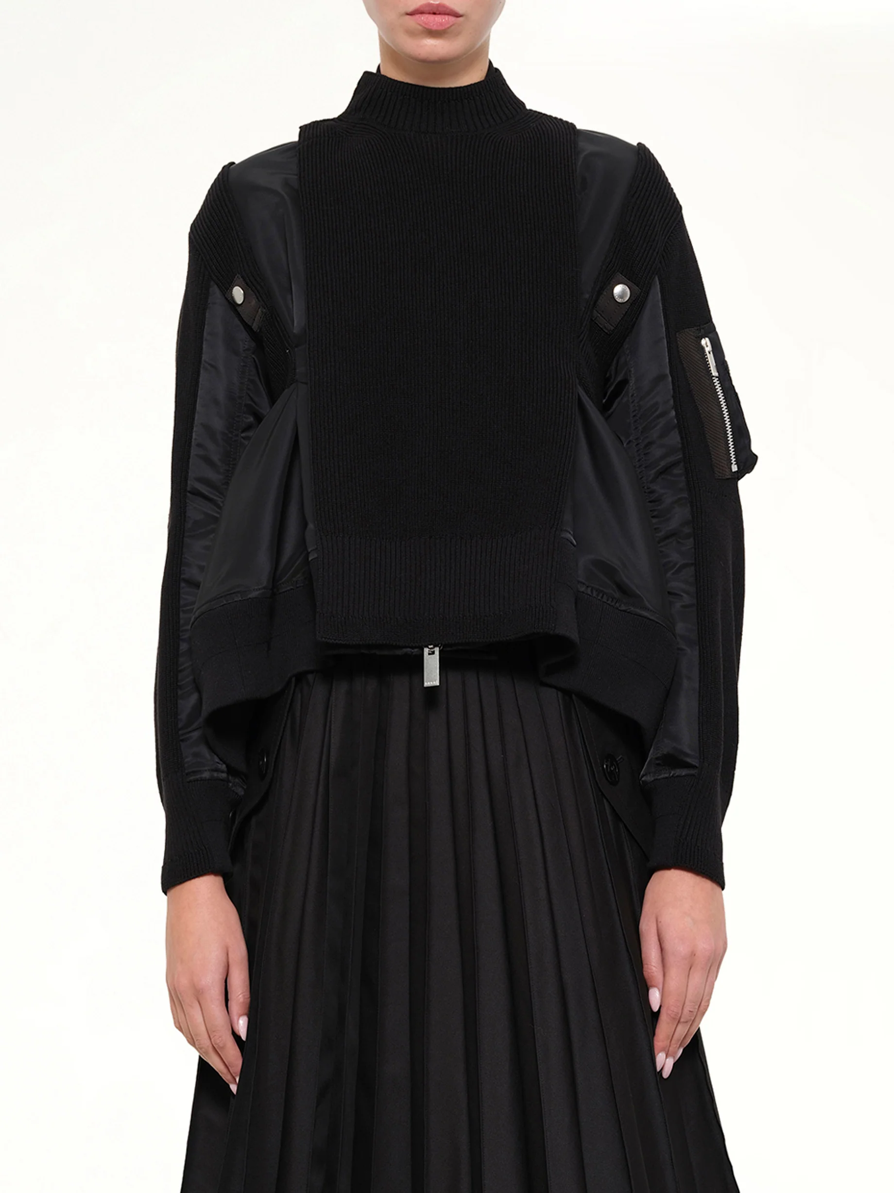 Nylon Twill x Knit Blouson in Black - Image 6
