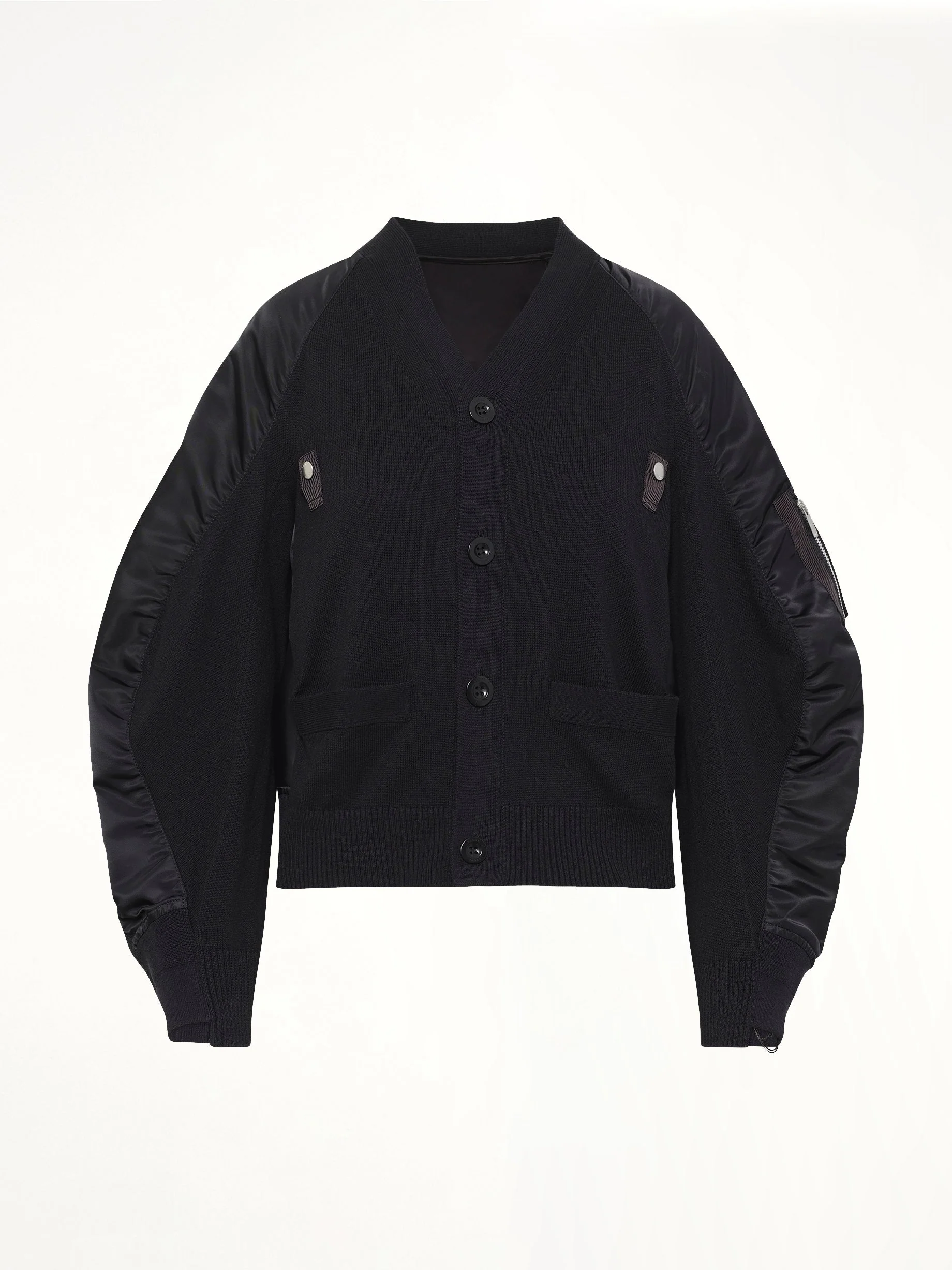 Nylon Twill x Knit Cardigan in Black - Image 2
