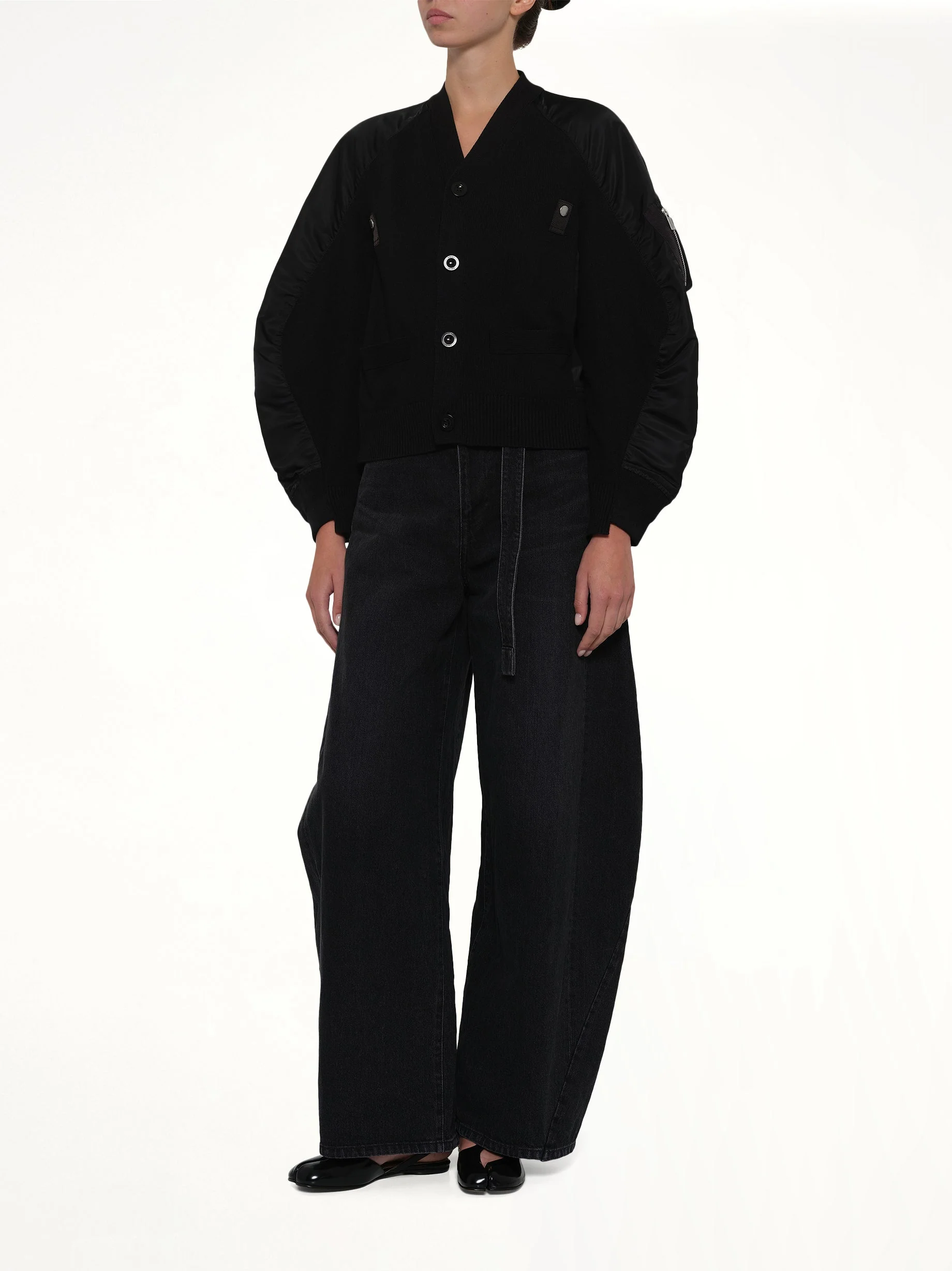 Nylon Twill x Knit Cardigan in Black - Image 4