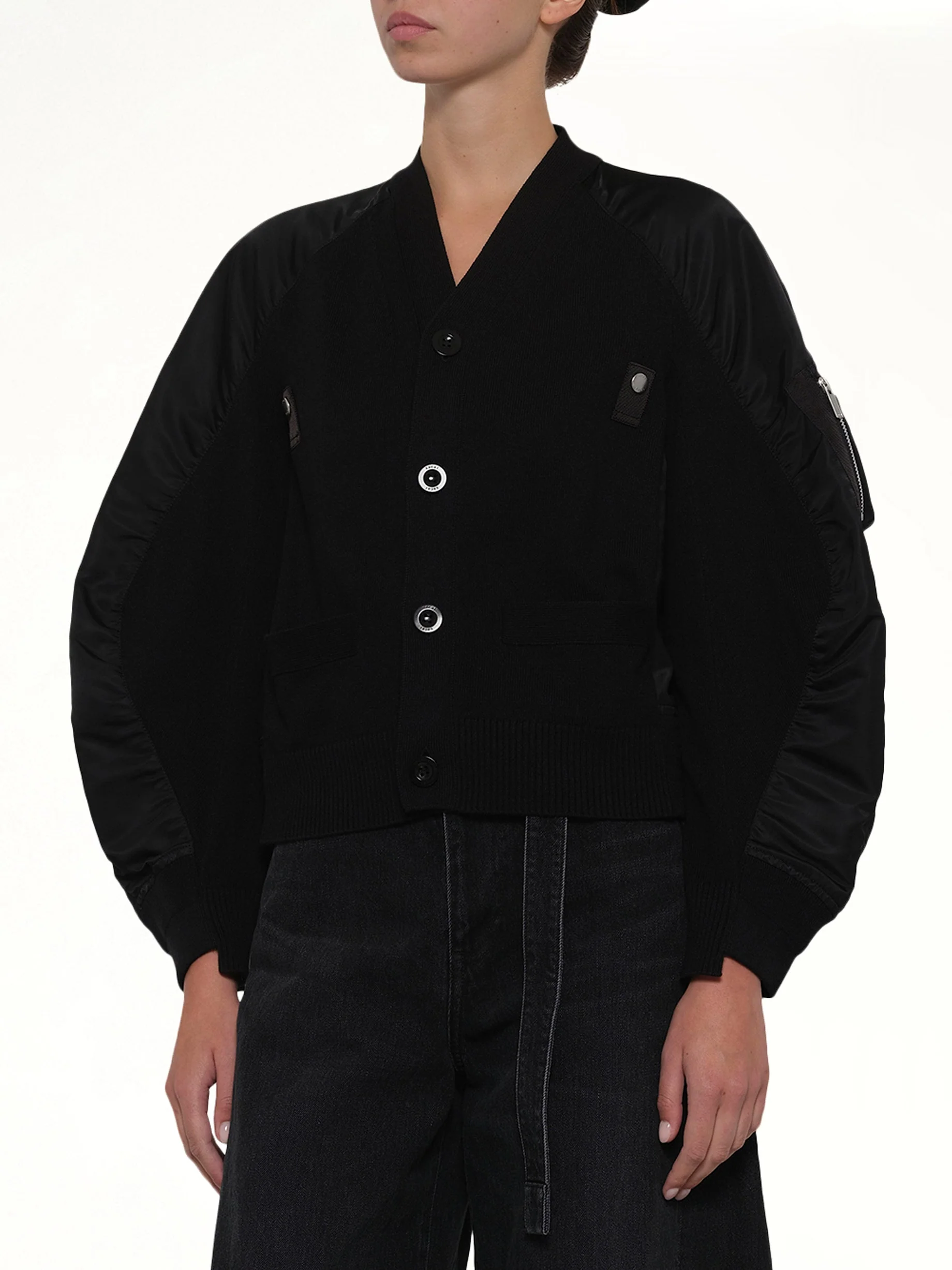 Nylon Twill x Knit Cardigan in Black - Image 6