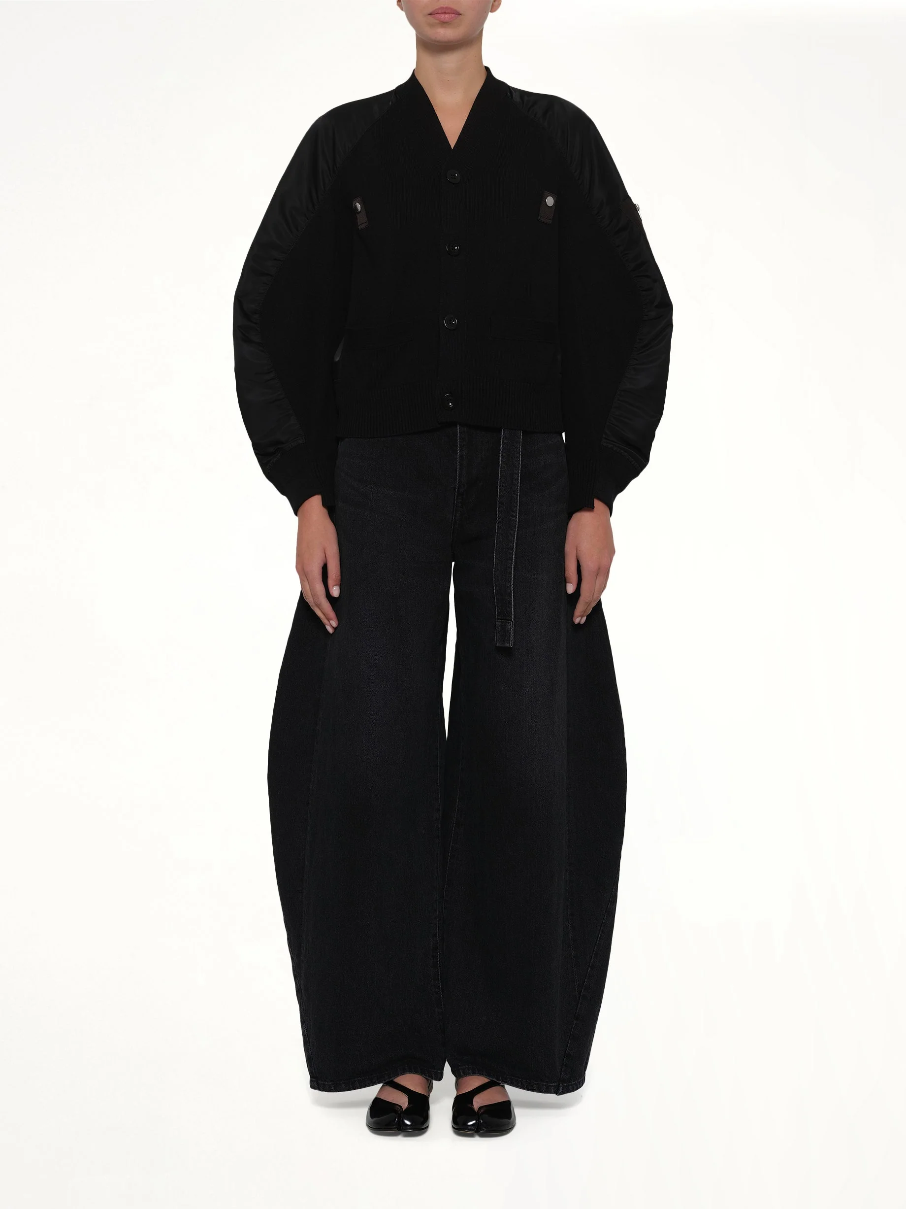 Nylon Twill x Knit Cardigan in Black - Image 7