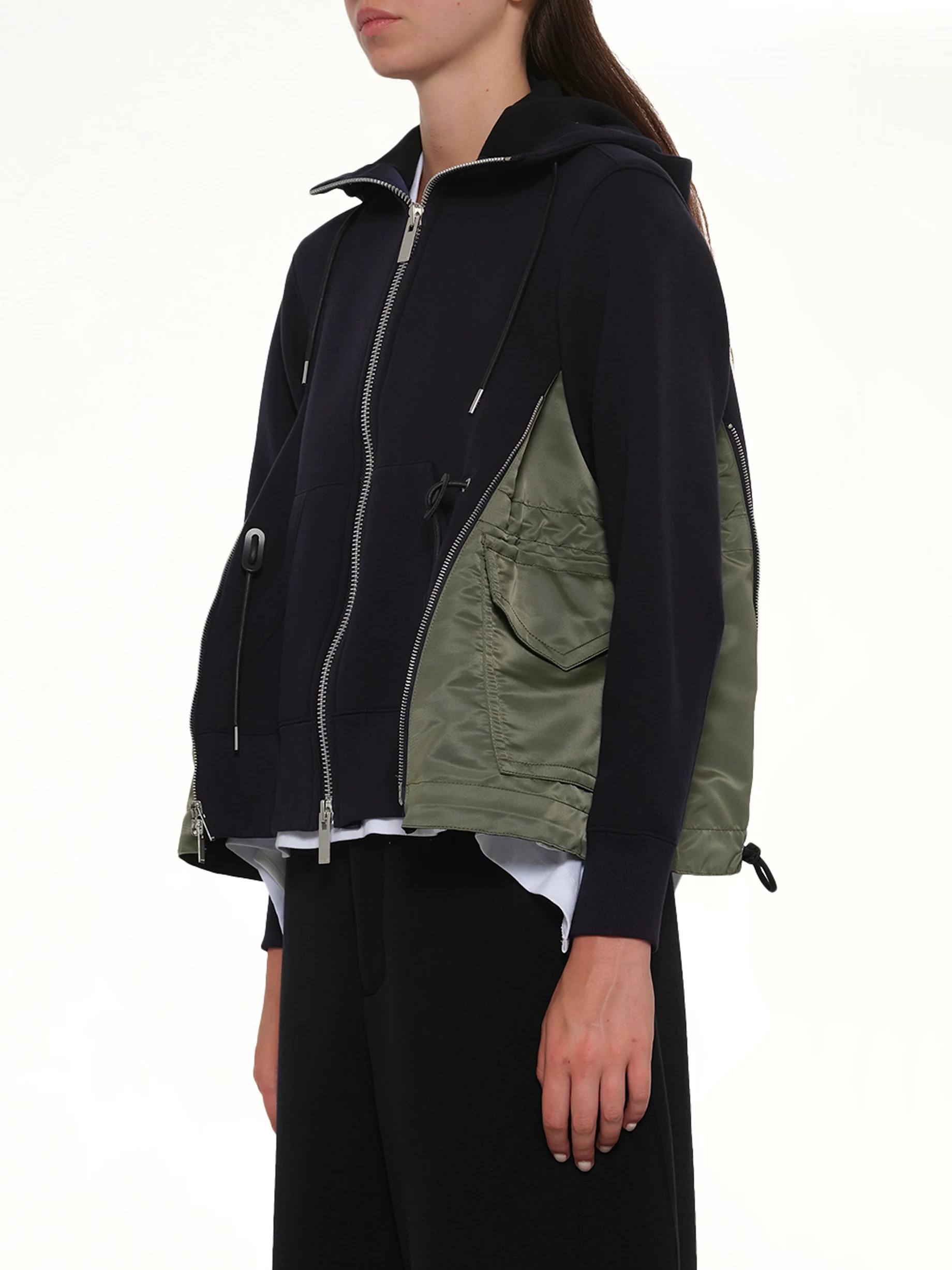 Sponge Sweat x Nylon Twill Hoodie in Navy/Khaki - Image 3