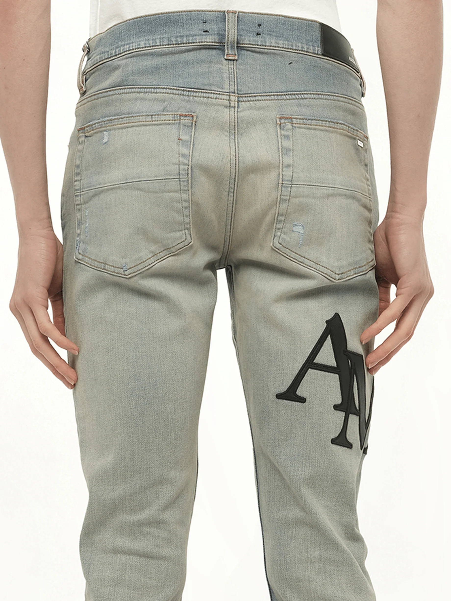 Staggered Logo Skinny Jeans in Antique Indigo/Black - Image 3