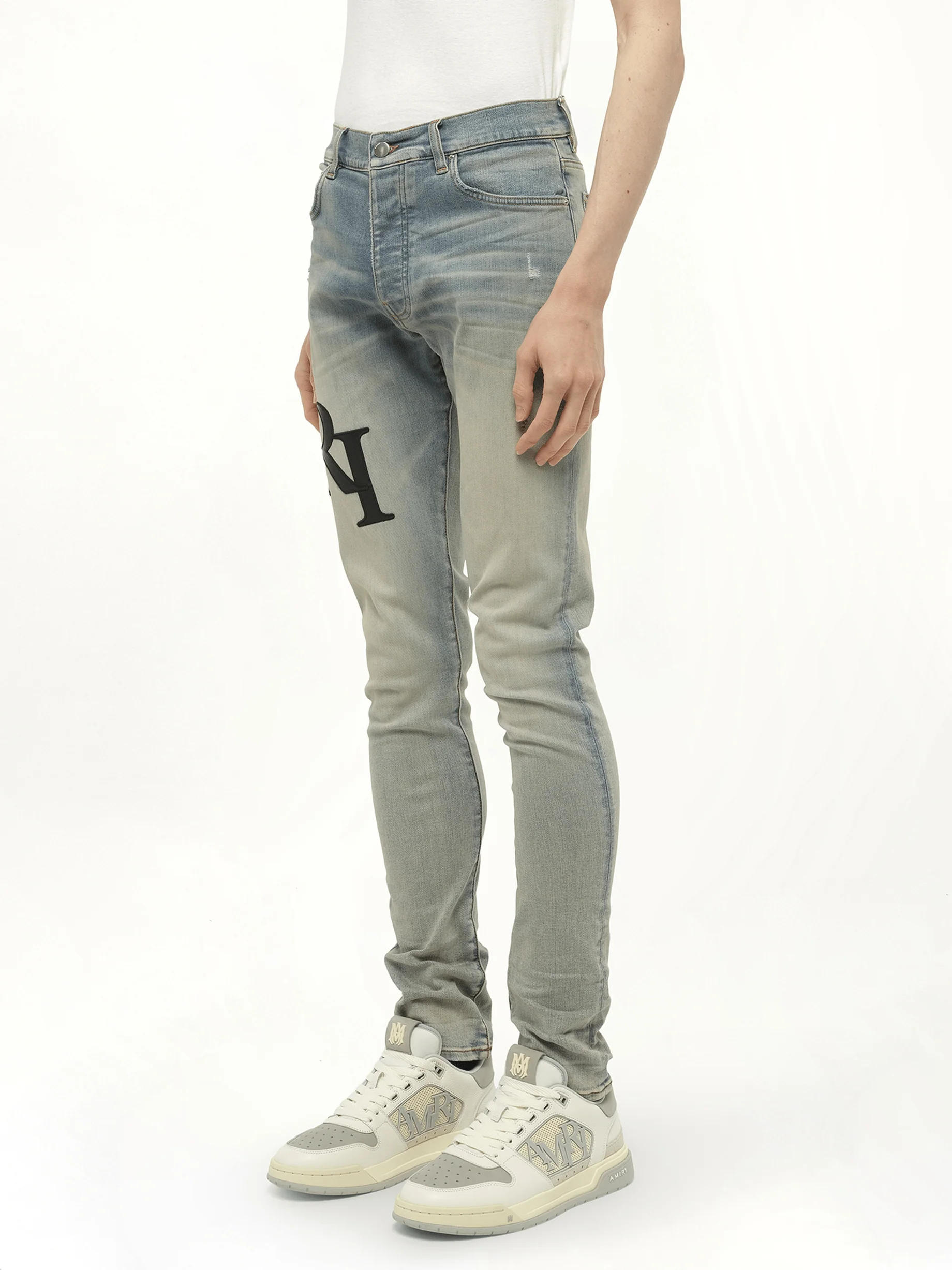 Staggered Logo Skinny Jeans in Antique Indigo/Black - Image 5