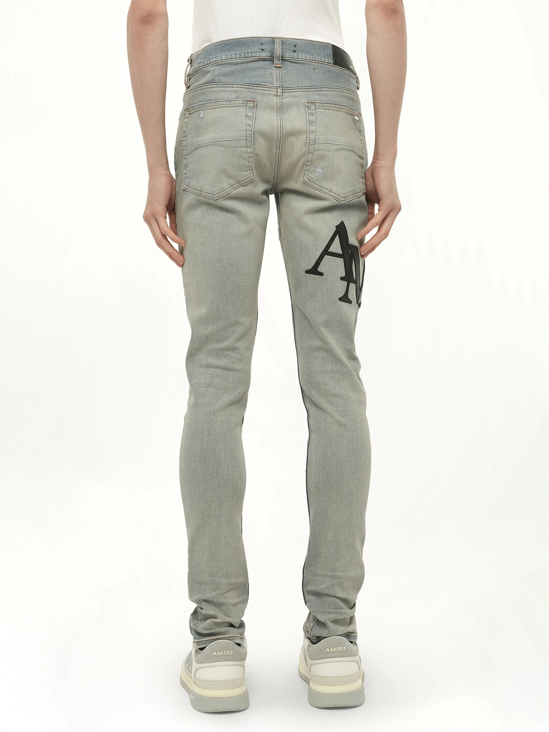 Staggered Logo Skinny Jeans in Antique Indigo/Black - Image 6