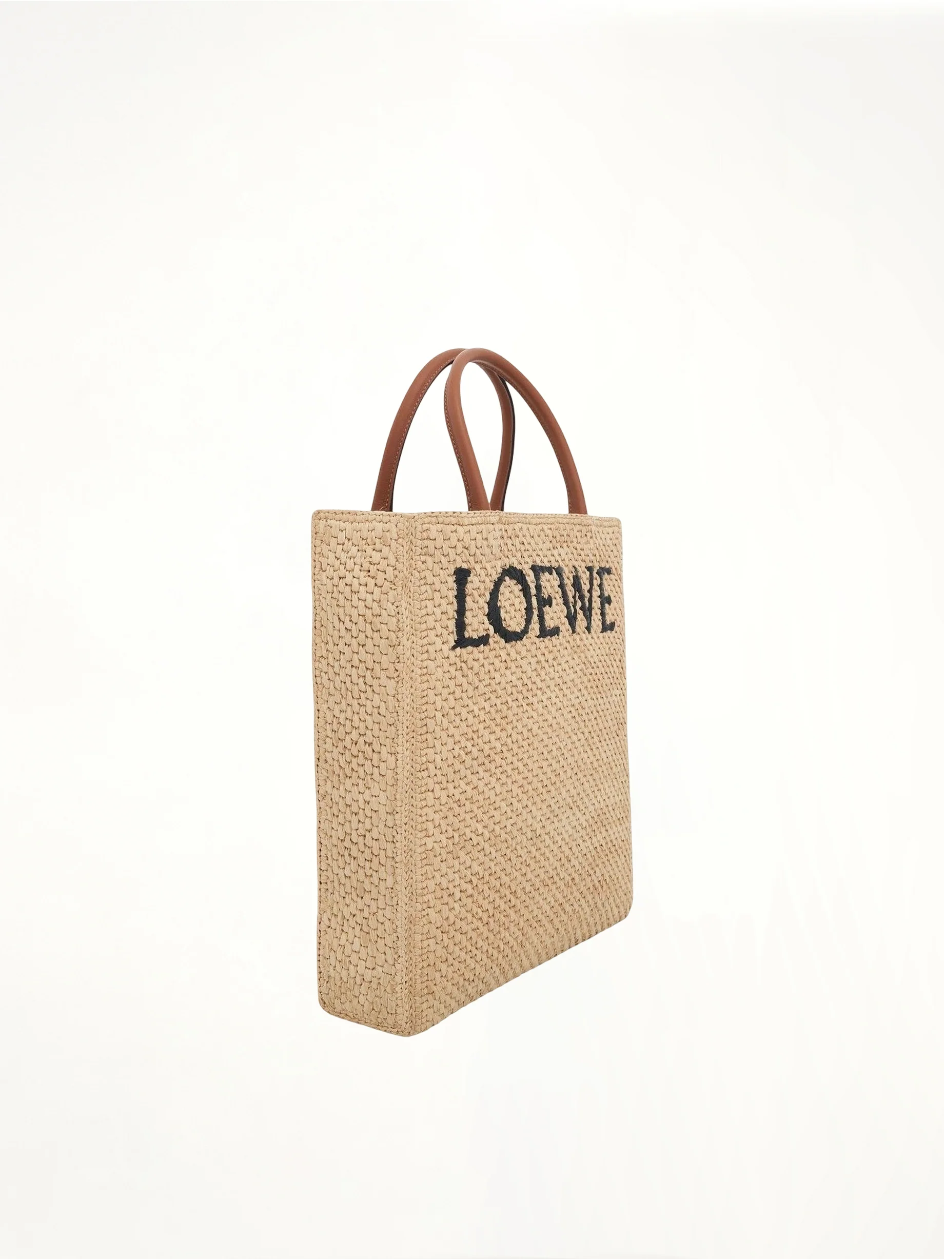 Standard A4 Tote Bag in Raffia in Natural/Black - Image 2