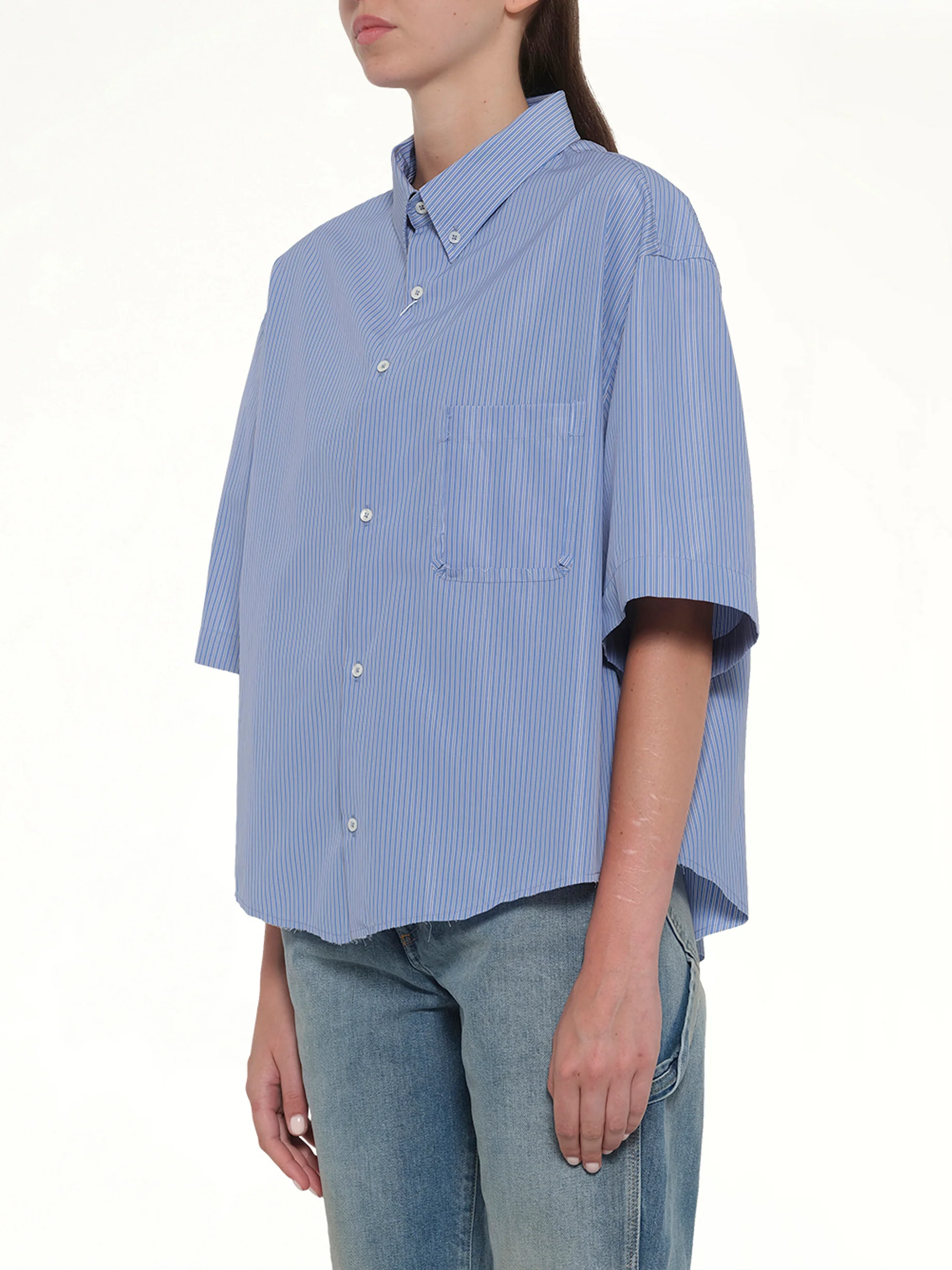 Stripe Short Sleeve Shirt in Blue/Khaki - Image 3