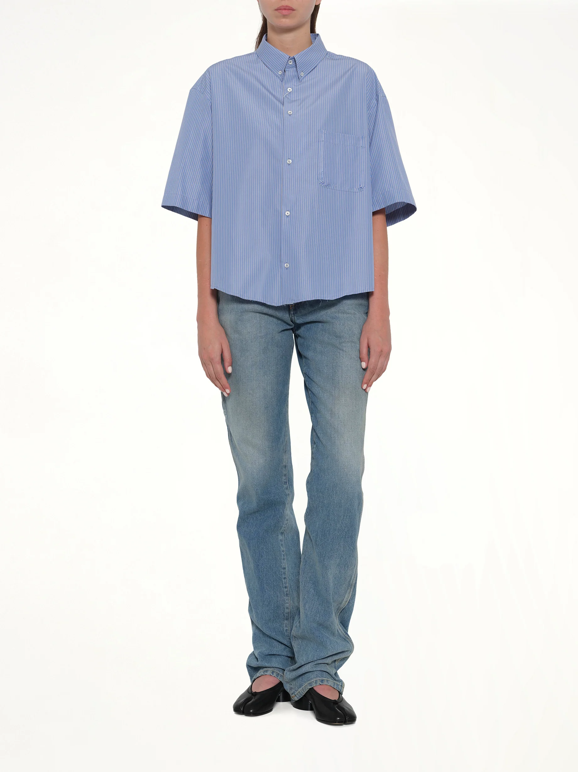 Stripe Short Sleeve Shirt in Blue/Khaki - Image 4