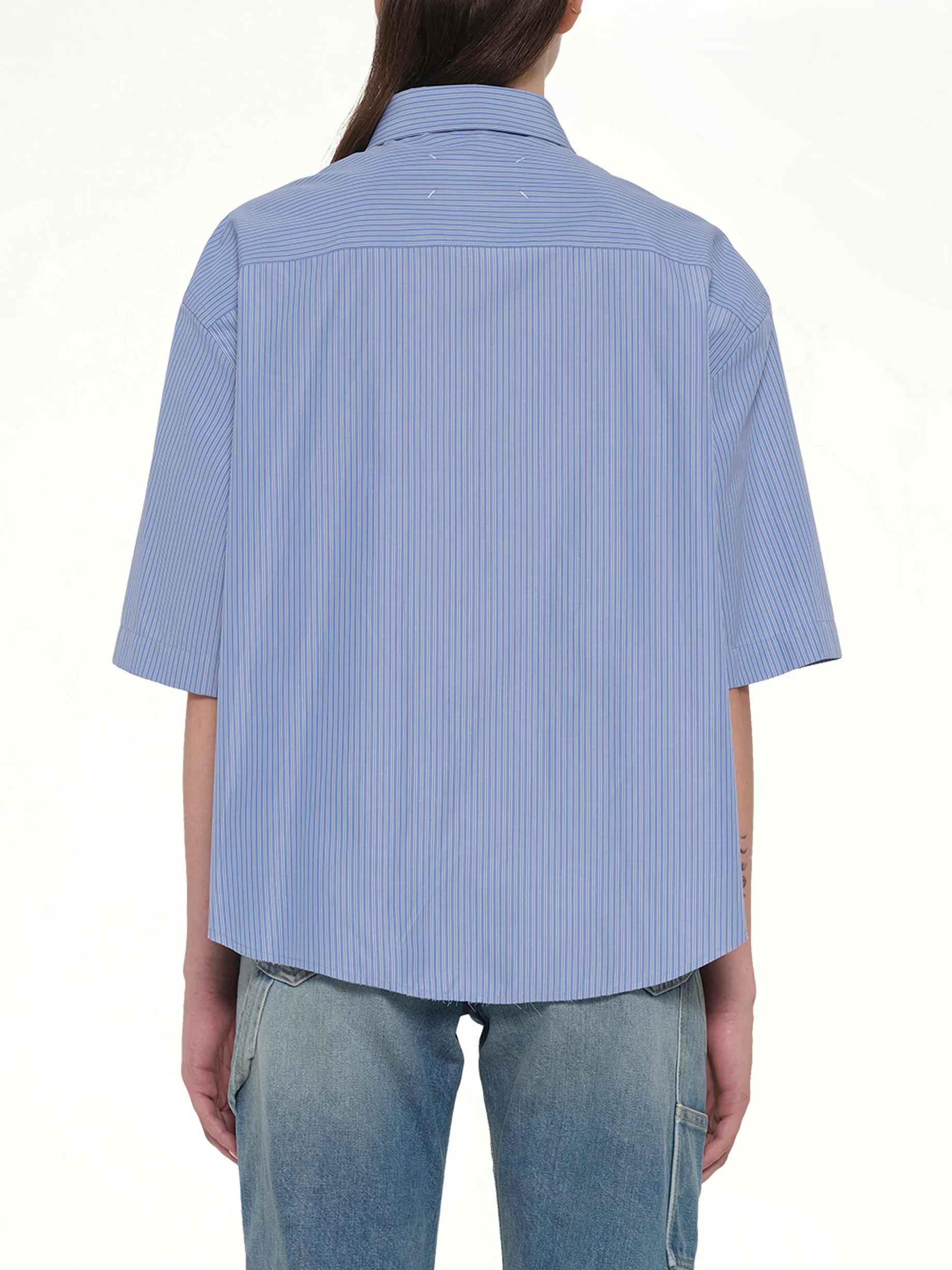 Stripe Short Sleeve Shirt in Blue/Khaki - Image 5