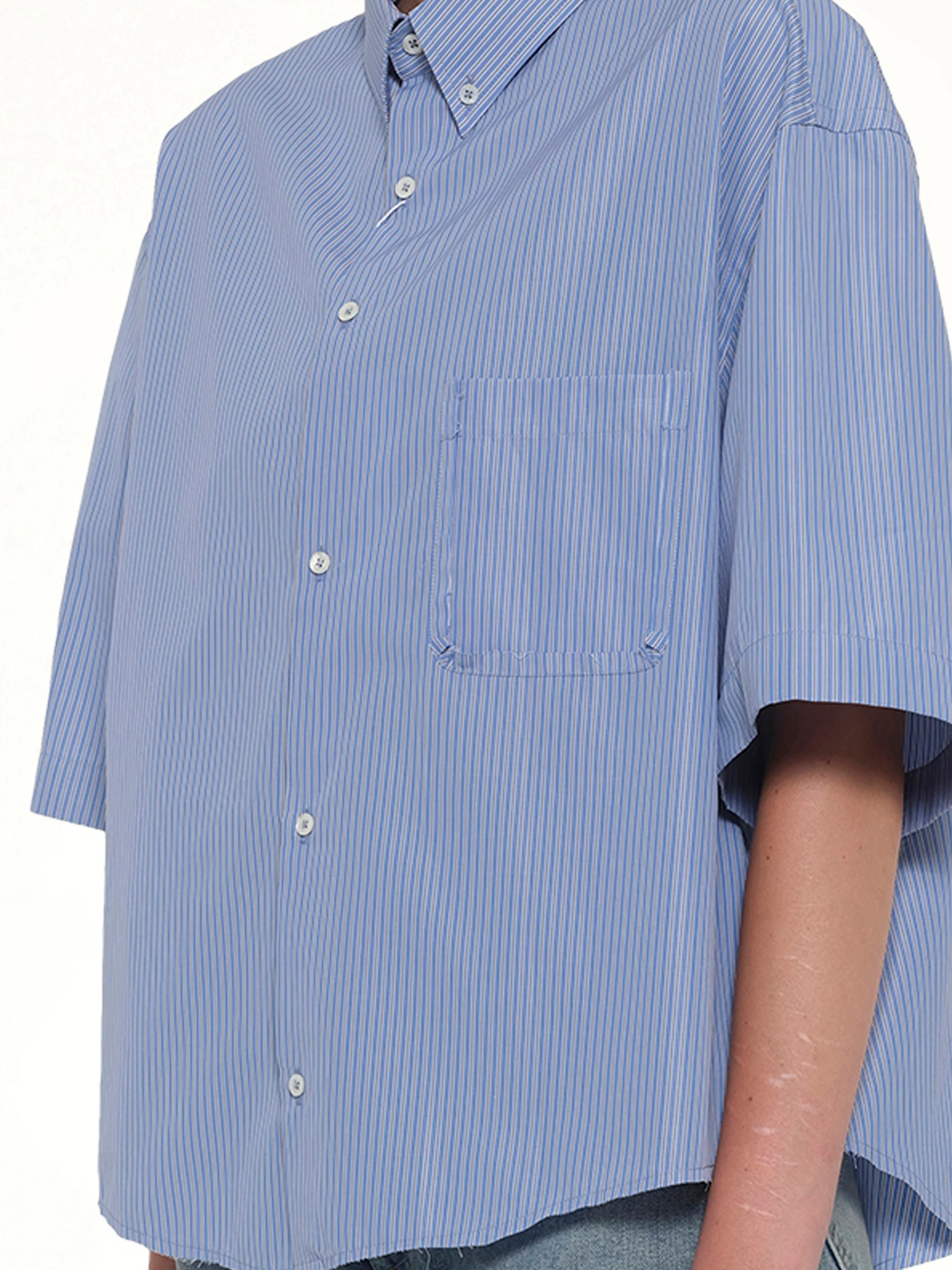 Stripe Short Sleeve Shirt in Blue/Khaki - Image 6