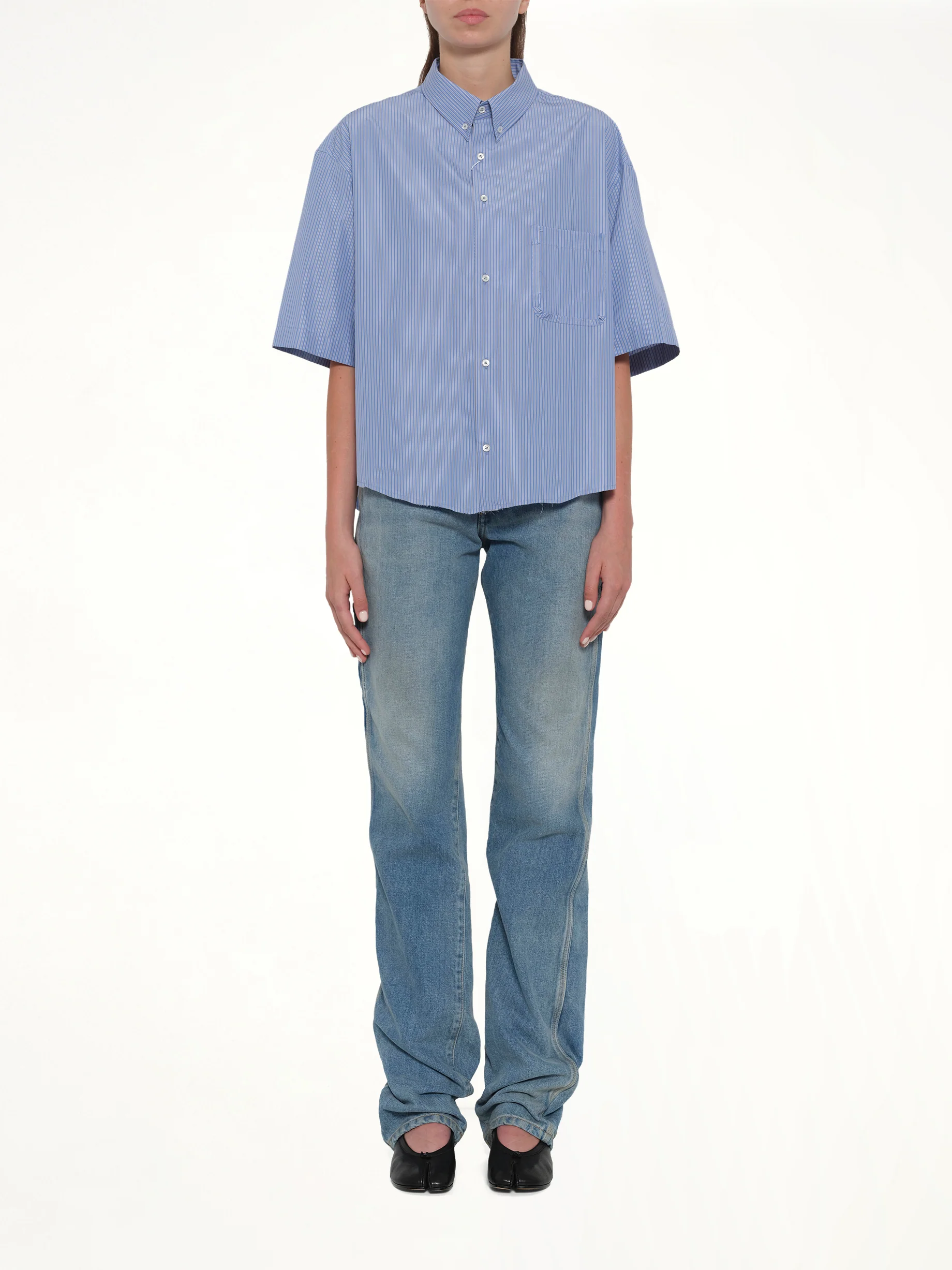 Stripe Short Sleeve Shirt in Blue/Khaki - Image 7