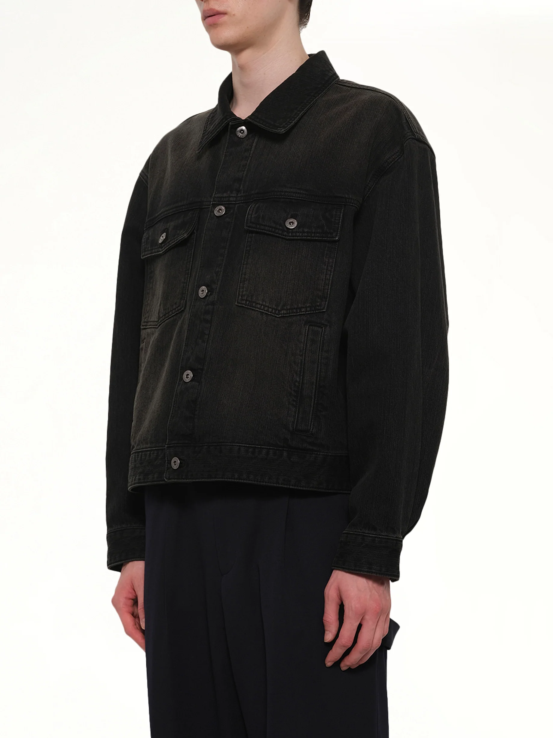 Stone Washed Denim Jacket in Black - Image 3