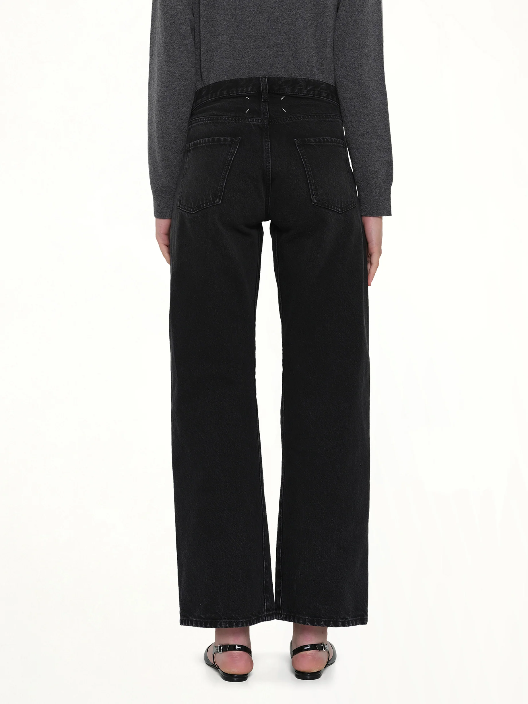 Straight Jeans with Contrasted Pockets in Black - Image 5