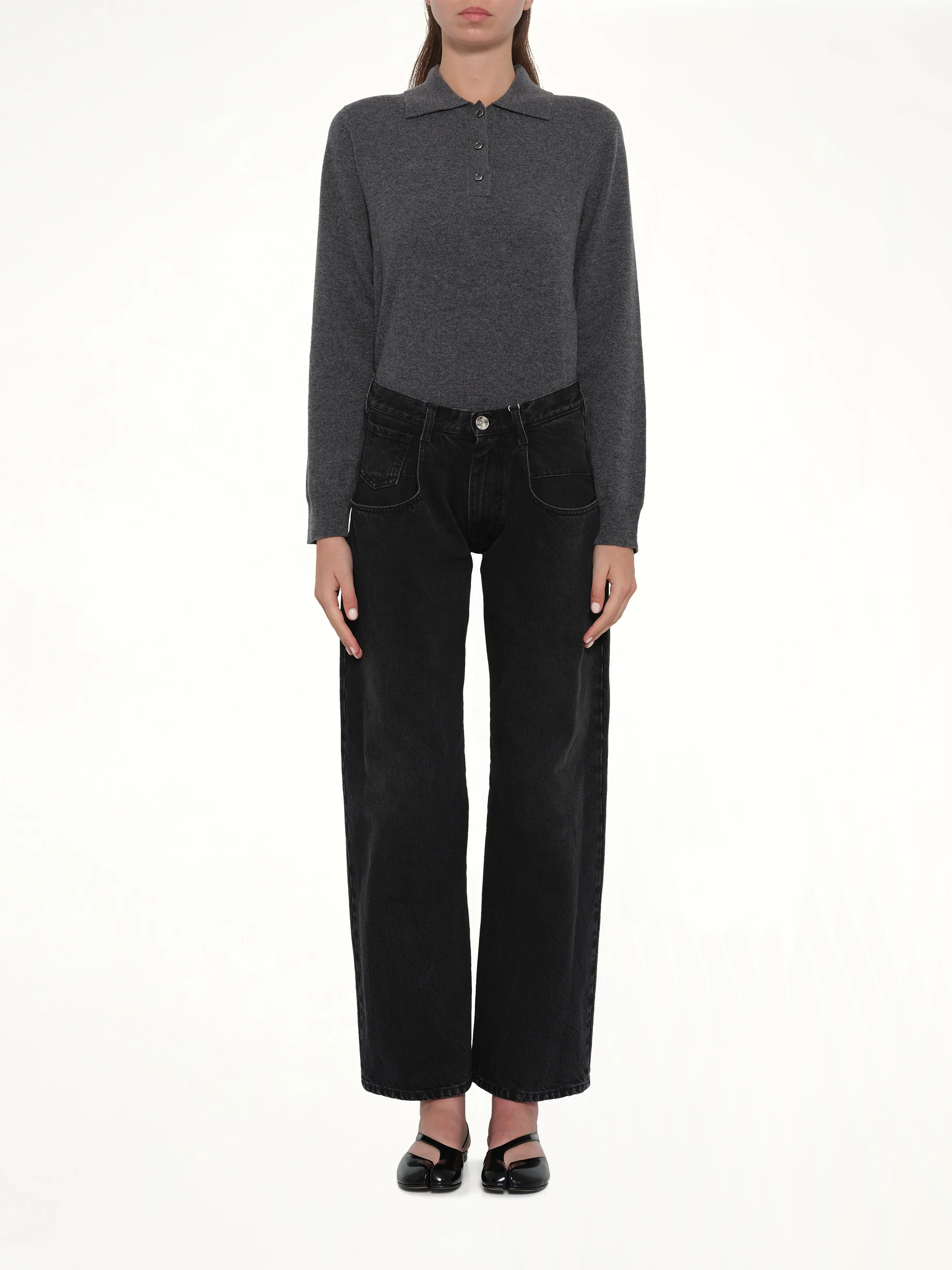 Straight Jeans with Contrasted Pockets in Black - Image 7
