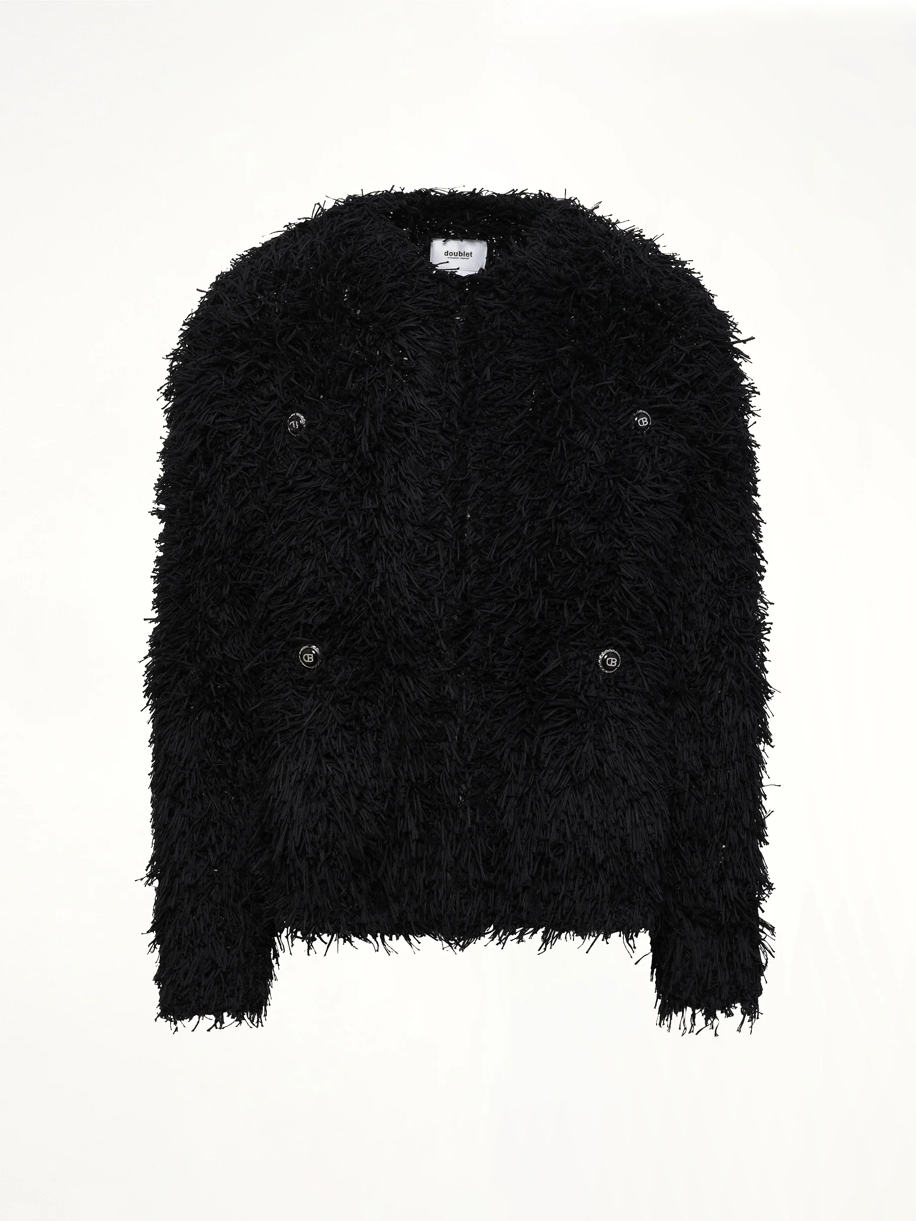 Straw Tweed Knit Cardigan in Black - Image 2