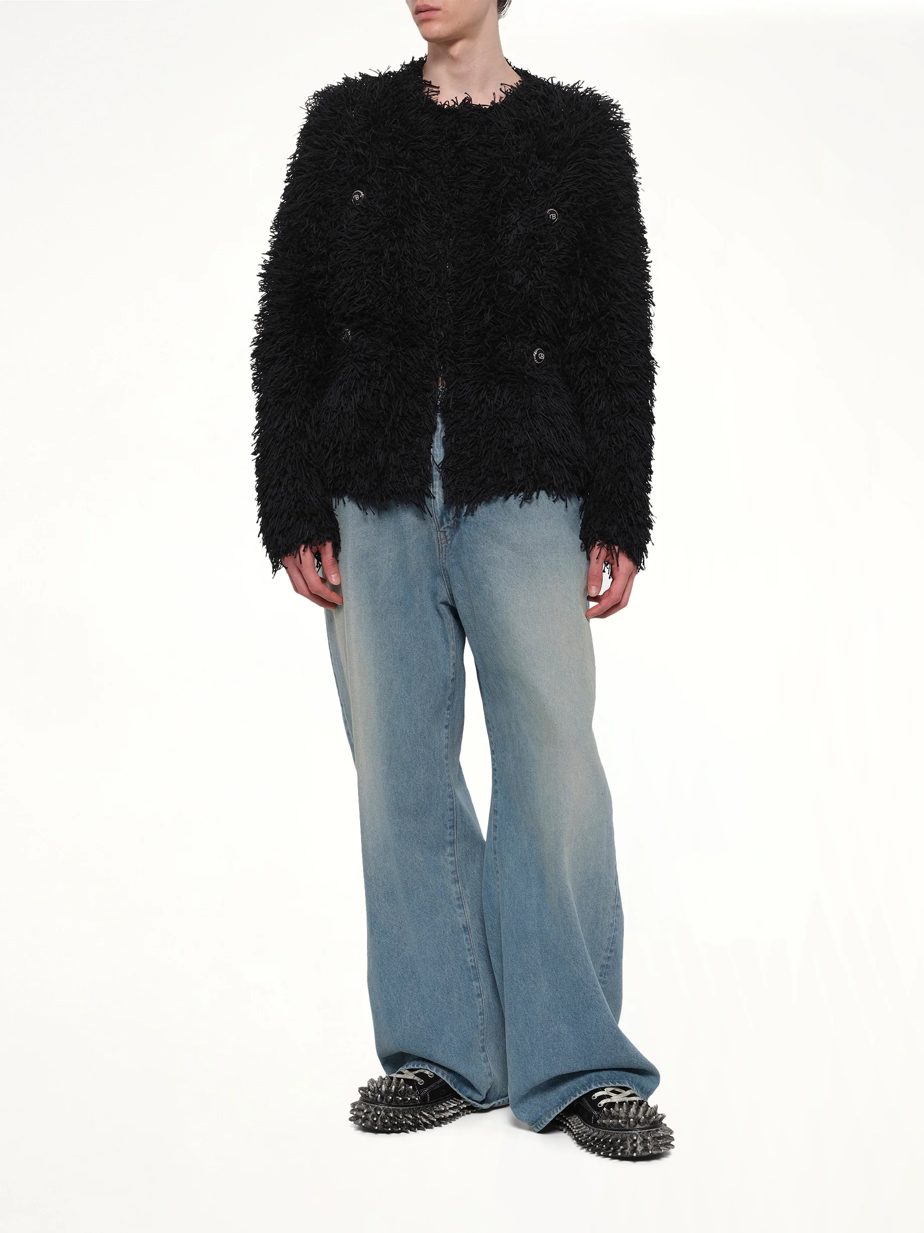 Straw Tweed Knit Cardigan in Black - Image 4