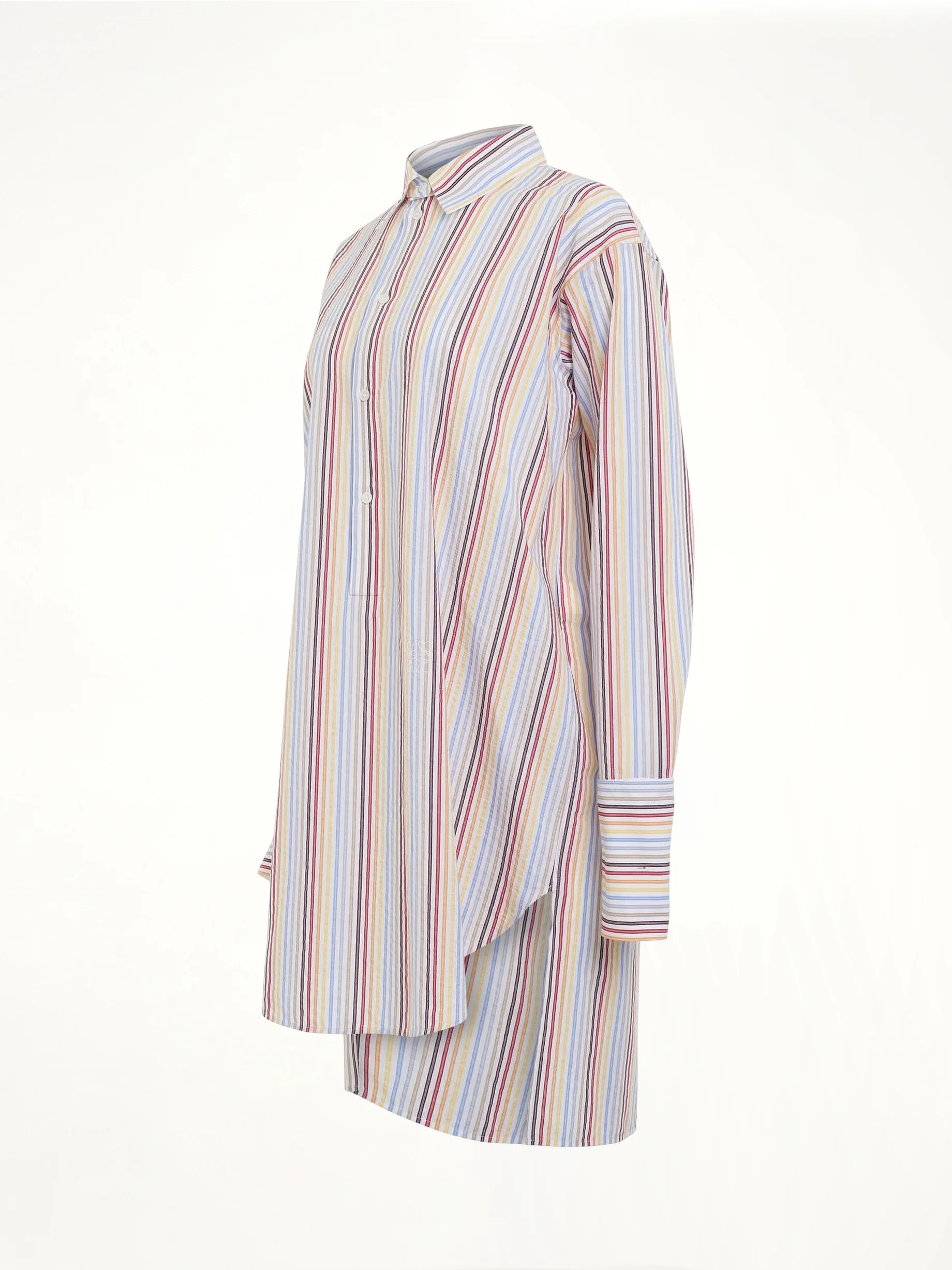Stripe Deconstructed Silk Shirt Dress in Yellow/Blue/Orange - Image 2