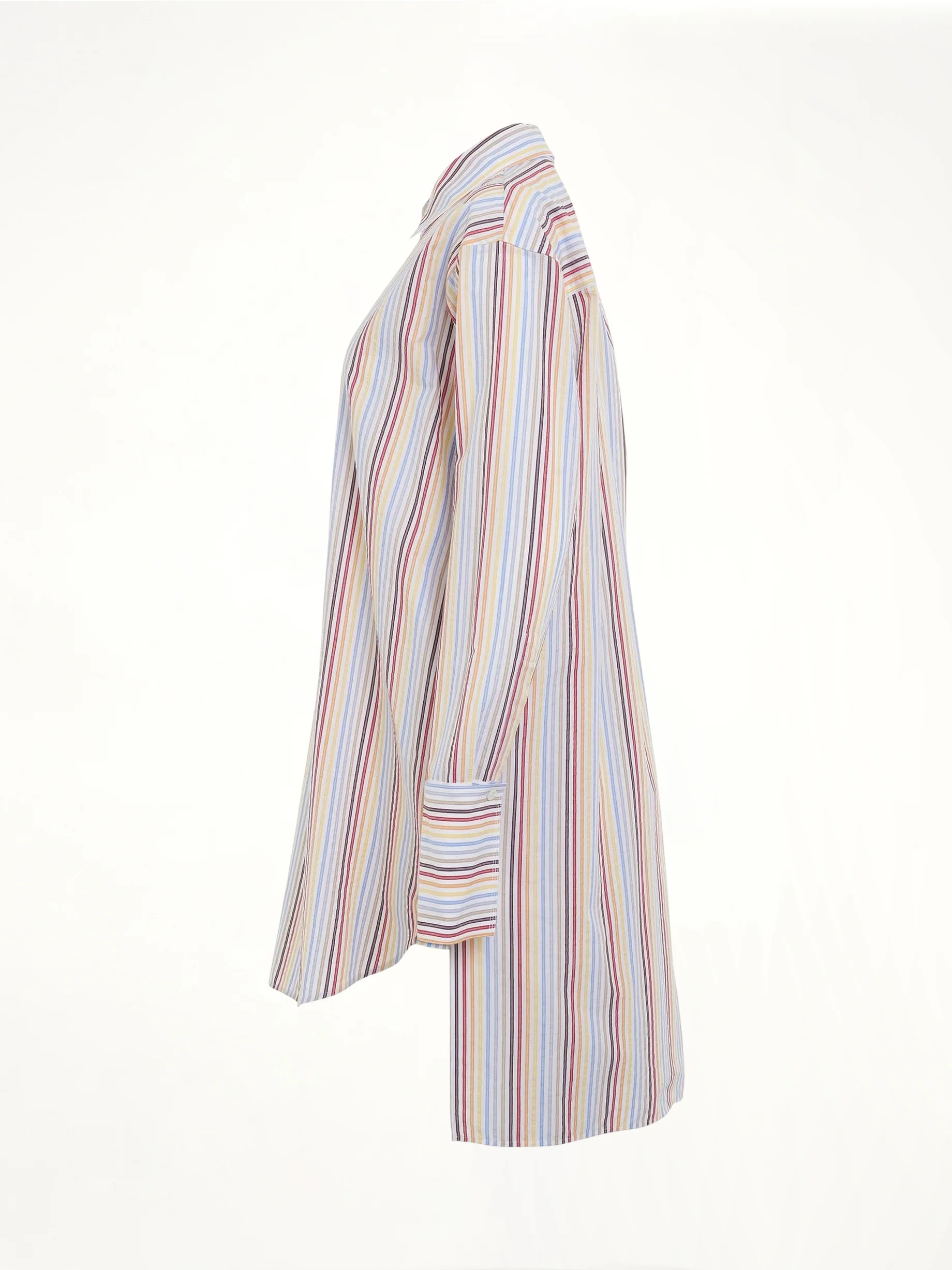 Stripe Deconstructed Silk Shirt Dress in Yellow/Blue/Orange - Image 3